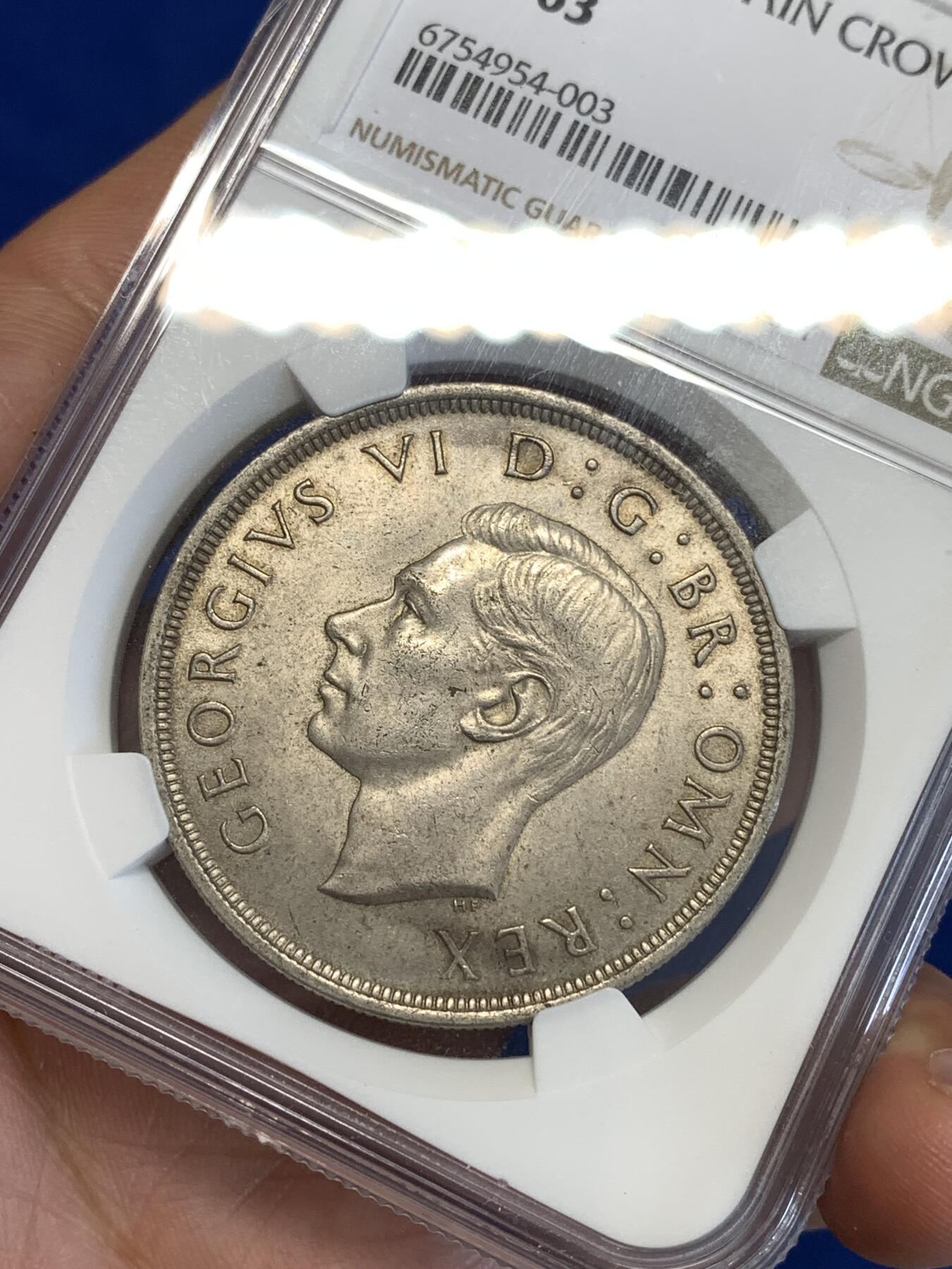 《竞宝斋》第287场-周六， 周日，周一 3场连拍 （全场包邮） NGC MS63 英国1937年乔治六世登基纪念1克朗银币 转光好