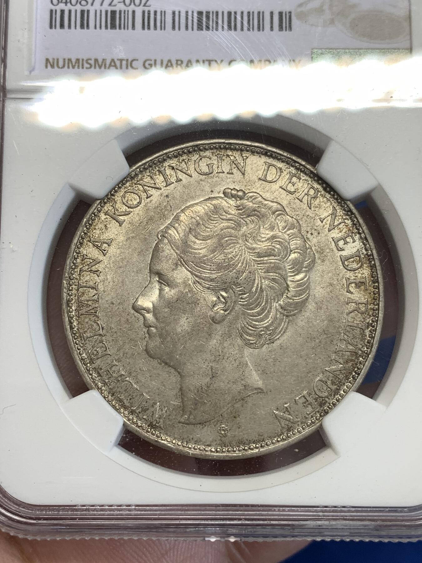 《竞宝斋》第287场-周六， 周日，周一 3场连拍 （全场包邮） NGC MS63 荷兰1932年威廉米娜女王2.5盾银币