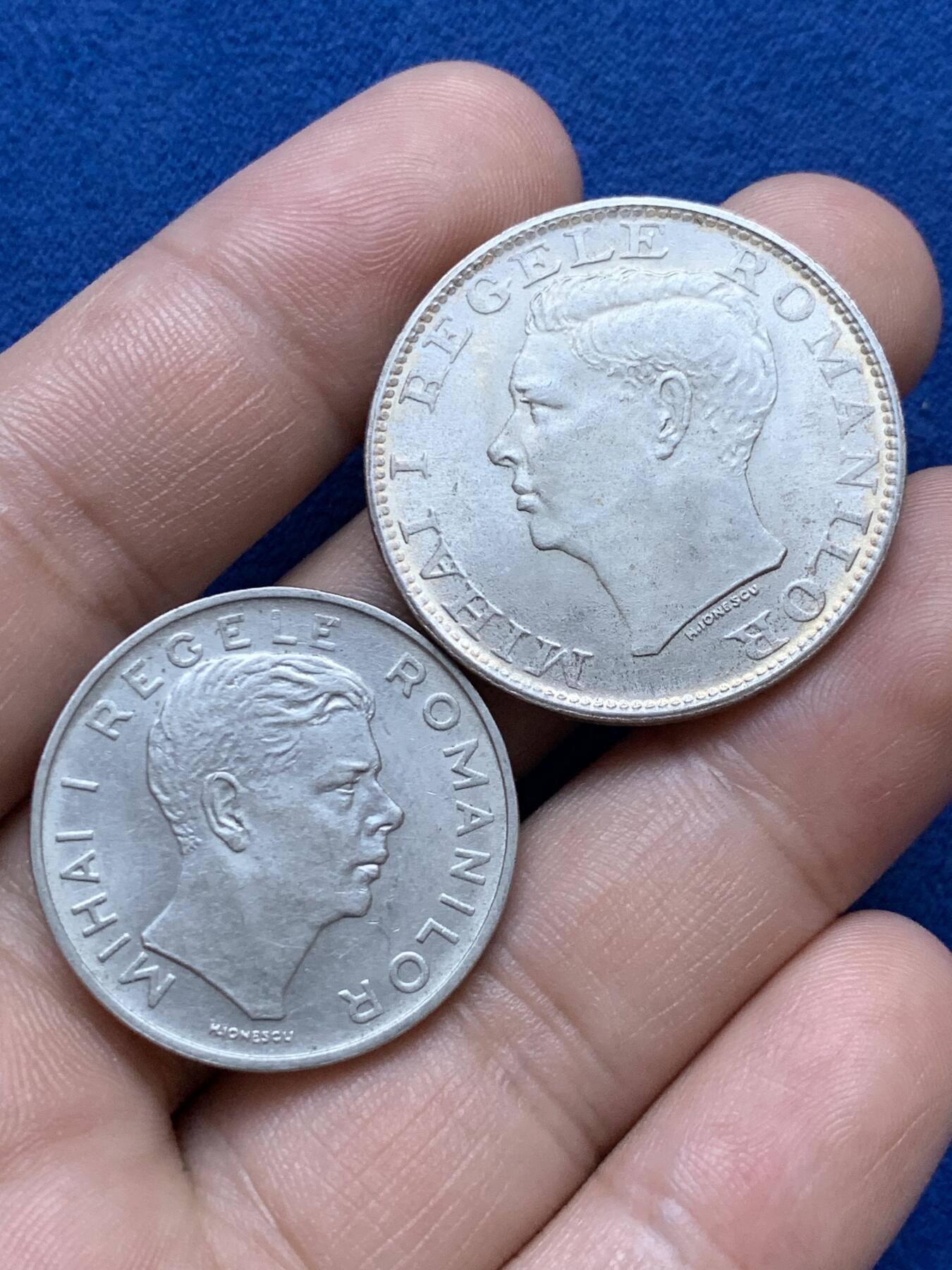 《竞宝斋》第287场-周六， 周日，周一 3场连拍 （全场包邮） 两枚一组 罗马尼亚1944年500列伊银币+1944年100列伊镍币