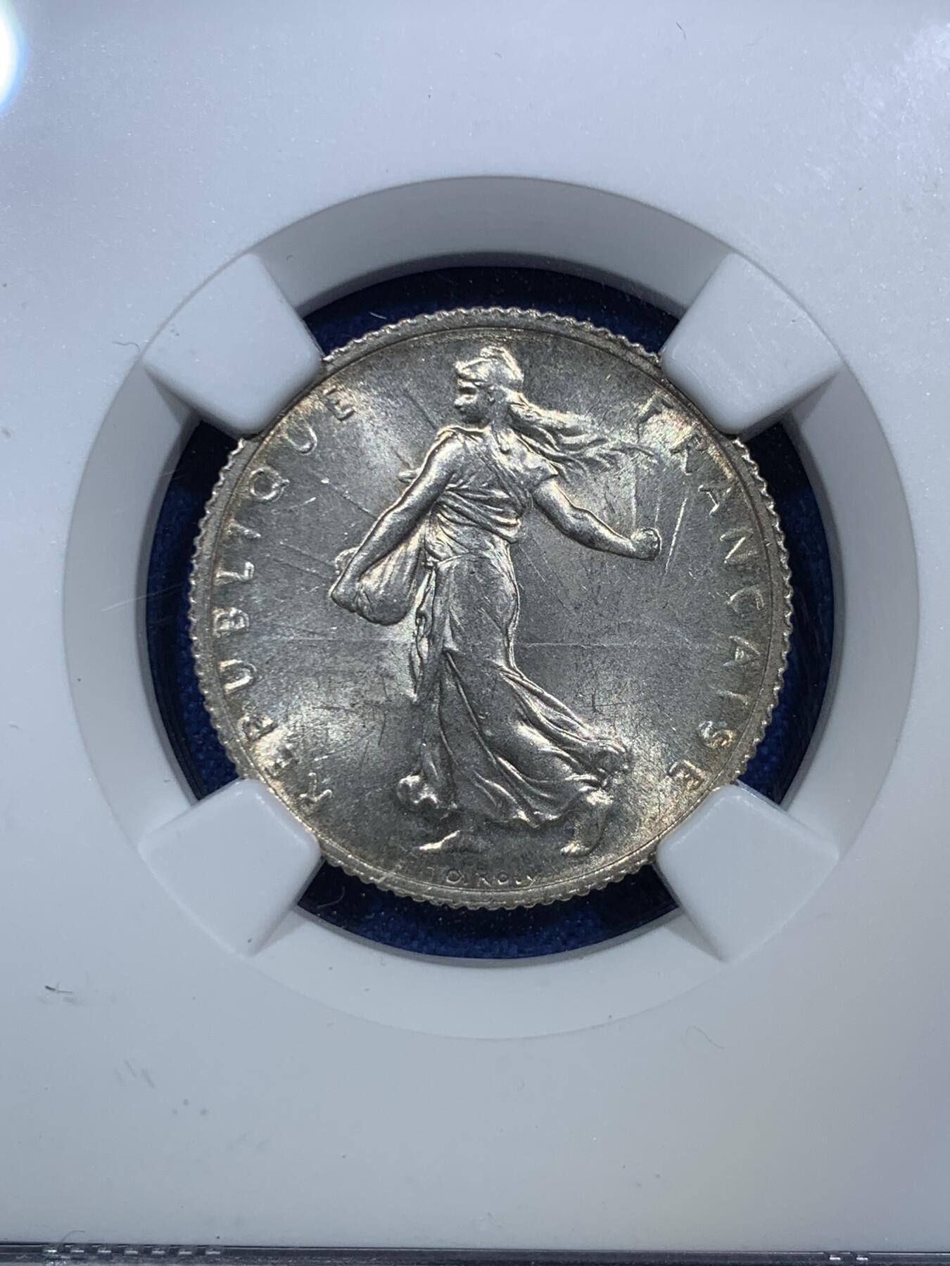 《竞宝斋》第287场-周六， 周日，周一 3场连拍 （全场包邮） NGC MS63 法国1917年播种女神1法郎银币