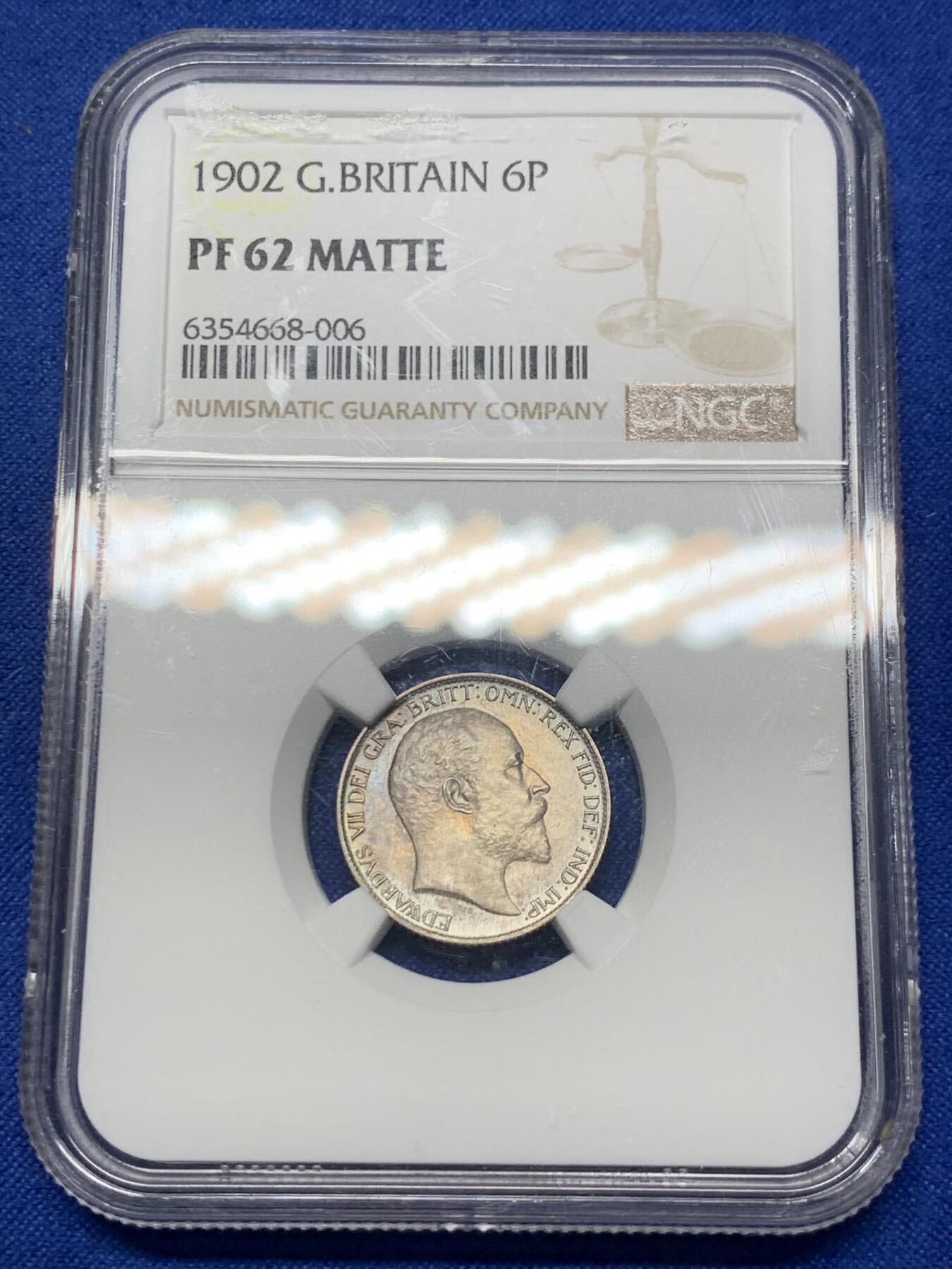 《竞宝斋》第287场-周六， 周日，周一 3场连拍 （全场包邮） NGC PF62 英国1902年爱德华七世精制6便士