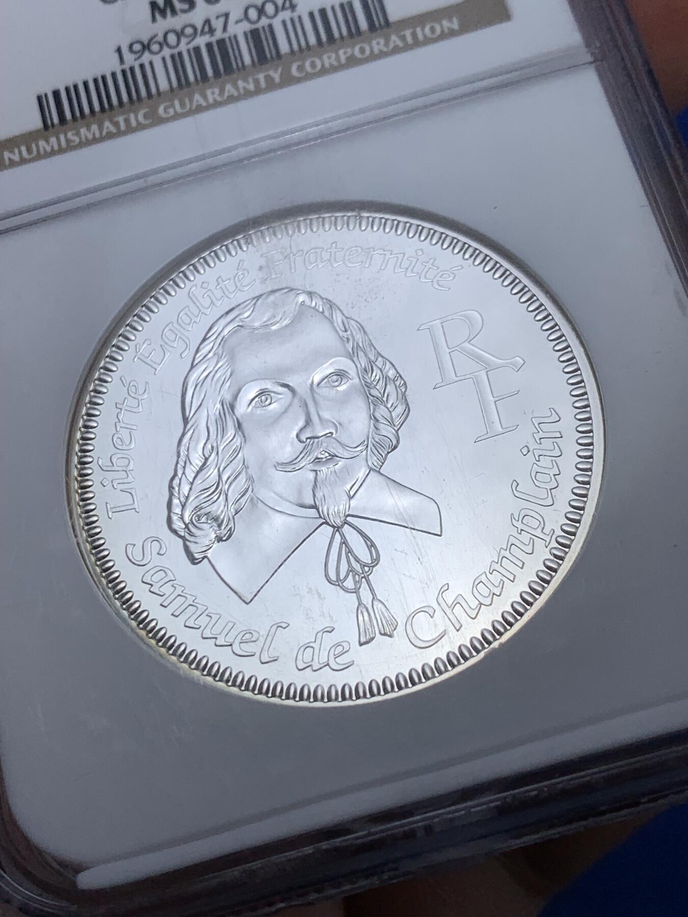 《竞宝斋》第287场-周六， 周日，周一 3场连拍 （全场包邮） NGC MS68 法国2004塞缪尔·德·尚普兰探索北美400周年纪念银币