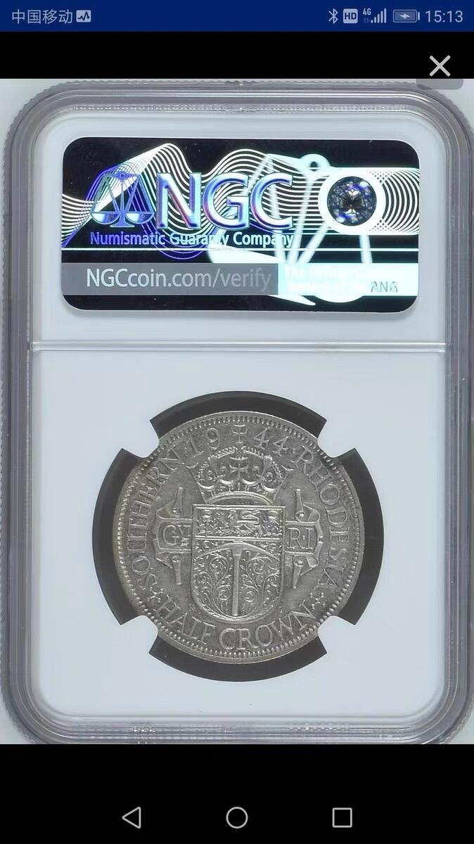NGC-XF45英属南罗德西亚1944年1/2克朗大银币