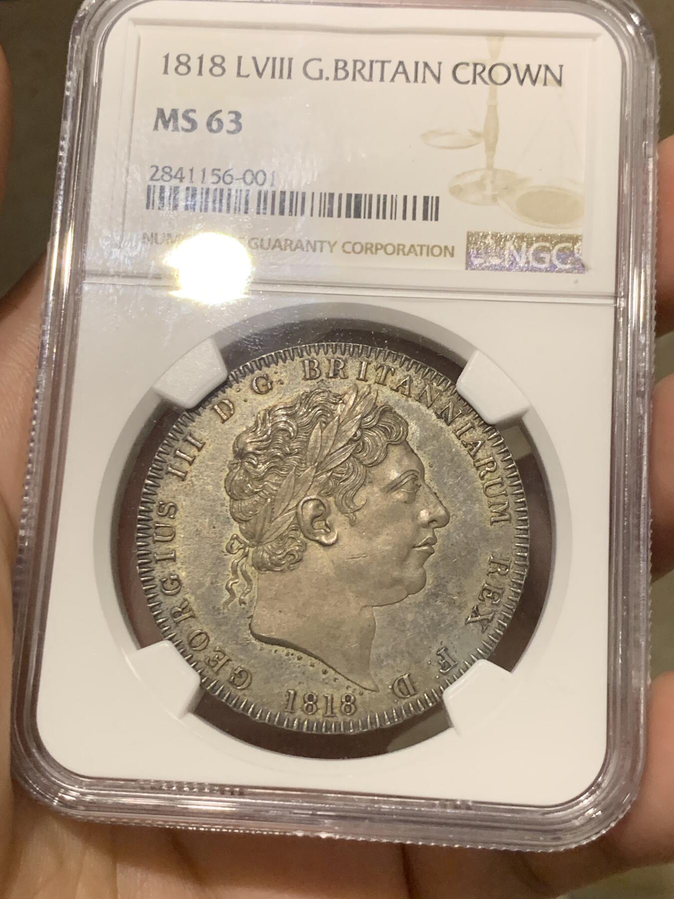 《竞宝斋》第287场-周六， 周日，周一 3场连拍 （全场包邮） NGC MS63 英国1818年乔治三世马剑1克朗大银币 深彩包浆 PL状态 63分可藏