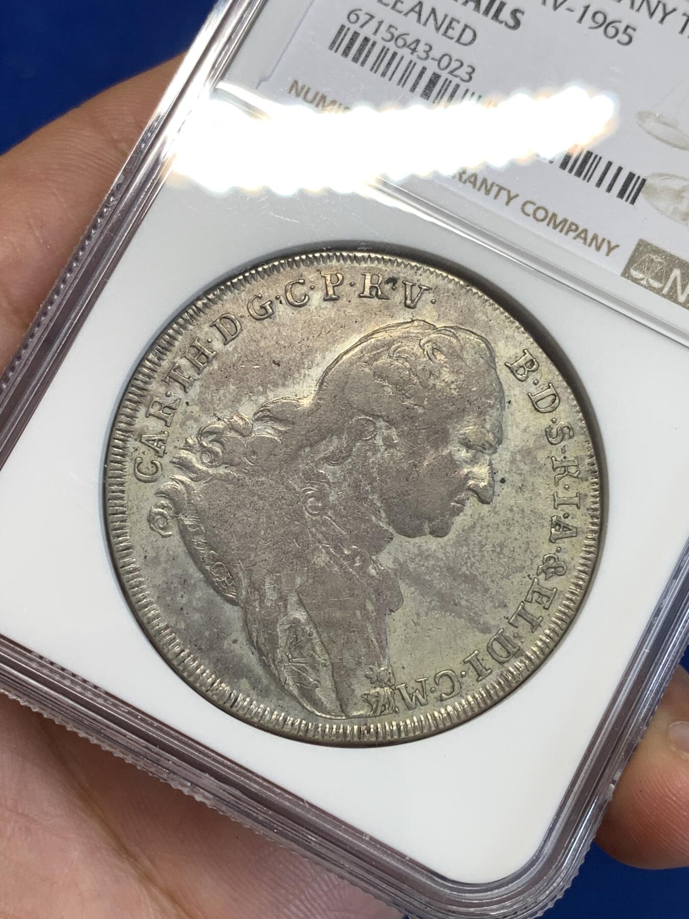 《竞宝斋》第287场-周六， 周日，周一 3场连拍 （全场包邮） NGC XFD 德国巴伐利亚1781查尔斯·西奥多泰勒银币