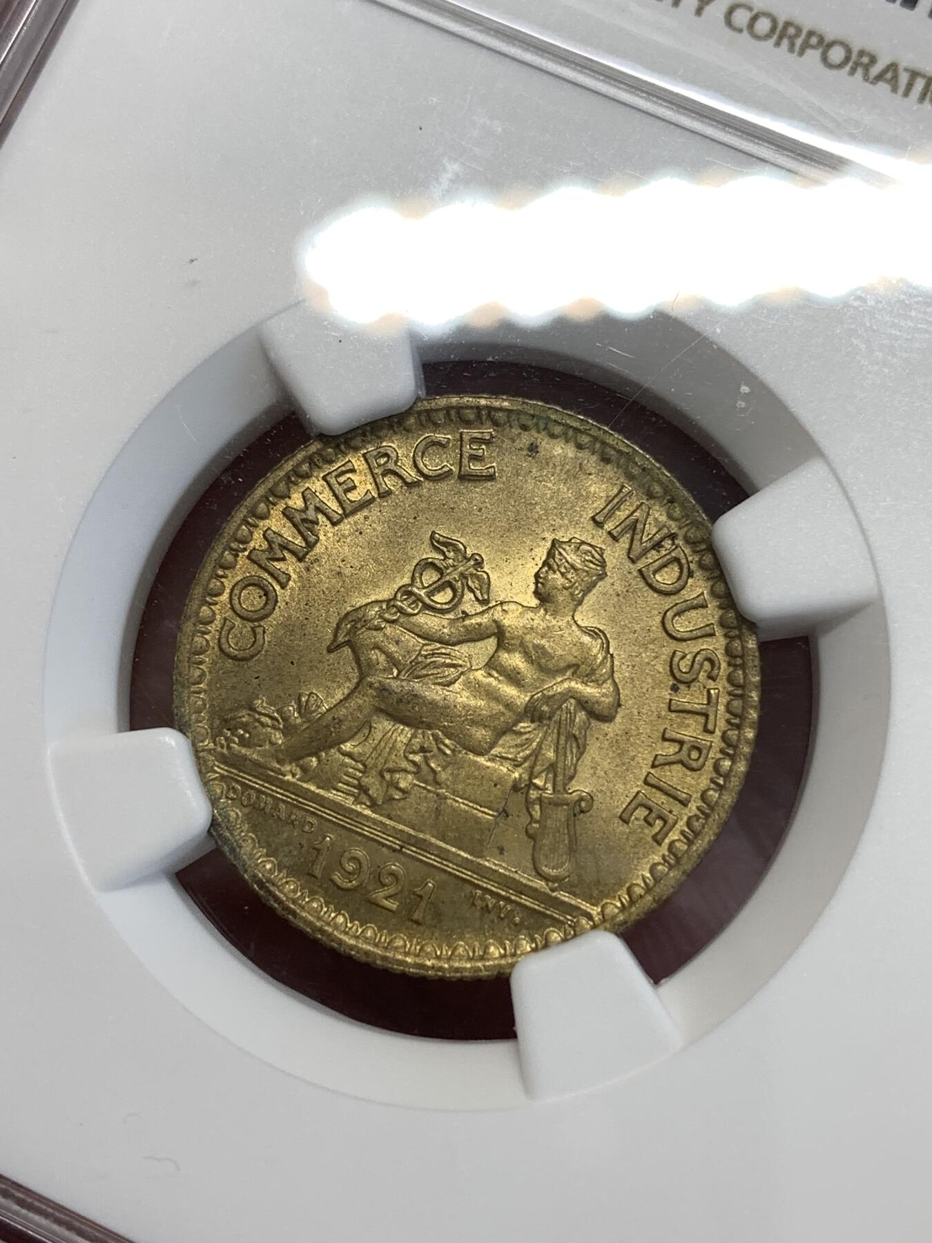 《竞宝斋》第287场-周六， 周日，周一 3场连拍 （全场包邮） NGC MS64 法国第三共和国时期1921年1法郎