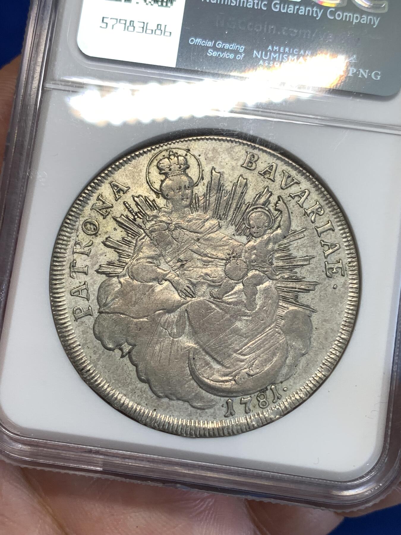 《竞宝斋》第287场-周六， 周日，周一 3场连拍 （全场包邮） NGC XFD 德国巴伐利亚1781查尔斯·西奥多泰勒银币