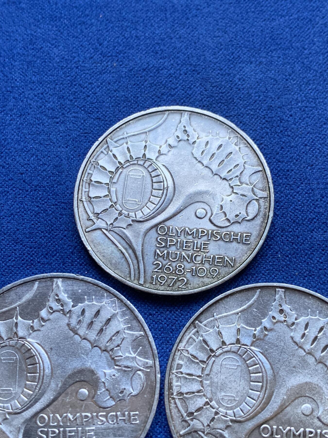 《竞宝斋》第287场-周六， 周日，周一 3场连拍 （全场包邮） 3枚一组 德国1972年10马克银币 不同厂别