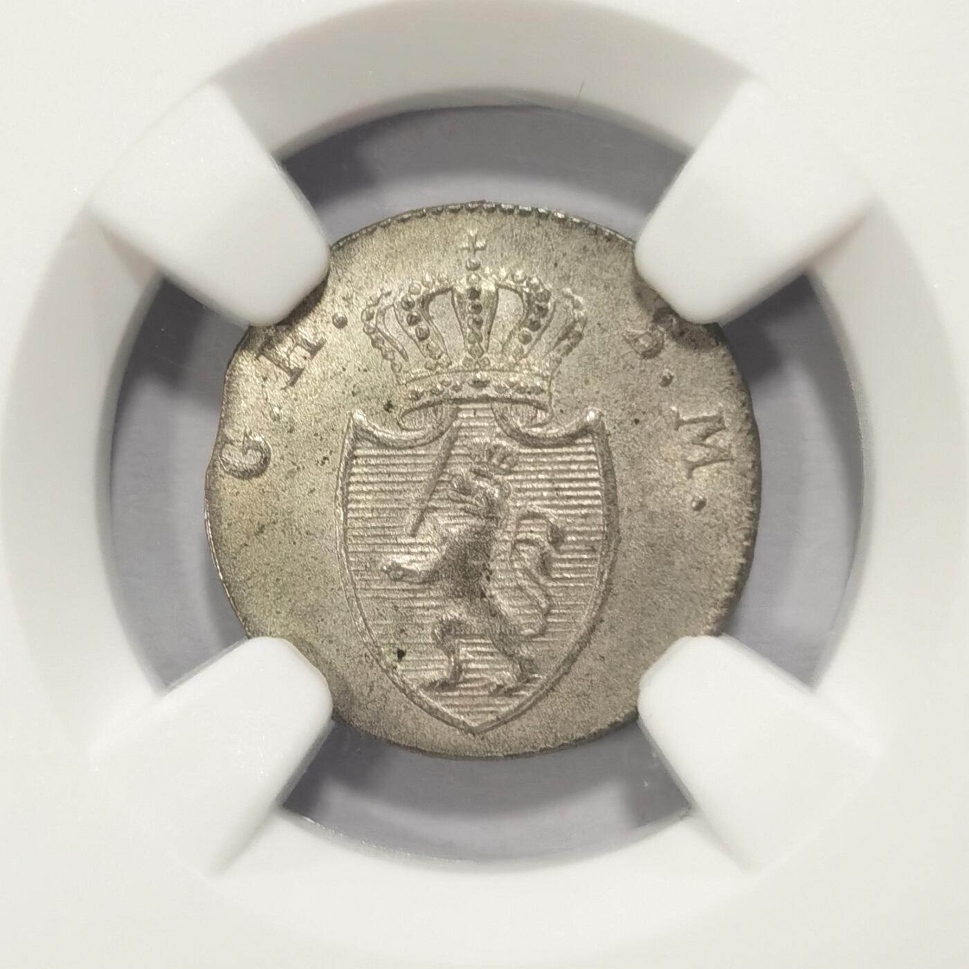 博洋堂世界钱币拍卖第084期（全场包邮） NGC MS64 冠军分！德国黑森1819年盾徽1克鲁泽银币