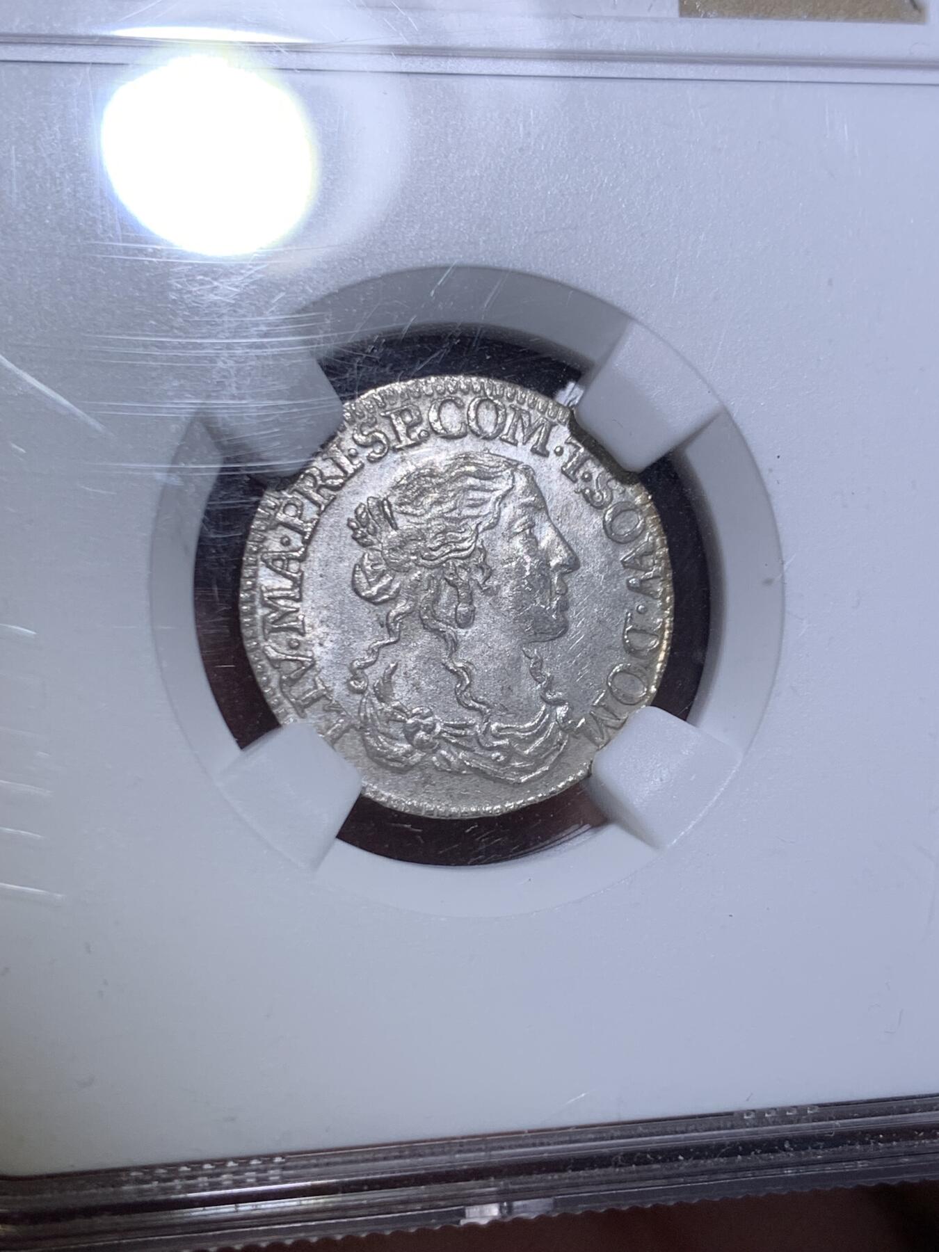 《竞宝斋》第287场-周六， 周日，周一 3场连拍 （全场包邮） NGC MS63 意大利1666年路易基诺银币 少见的Tassarolo邦国 仿法国1/12埃居形制的经典小银 原始光泽 少见品相