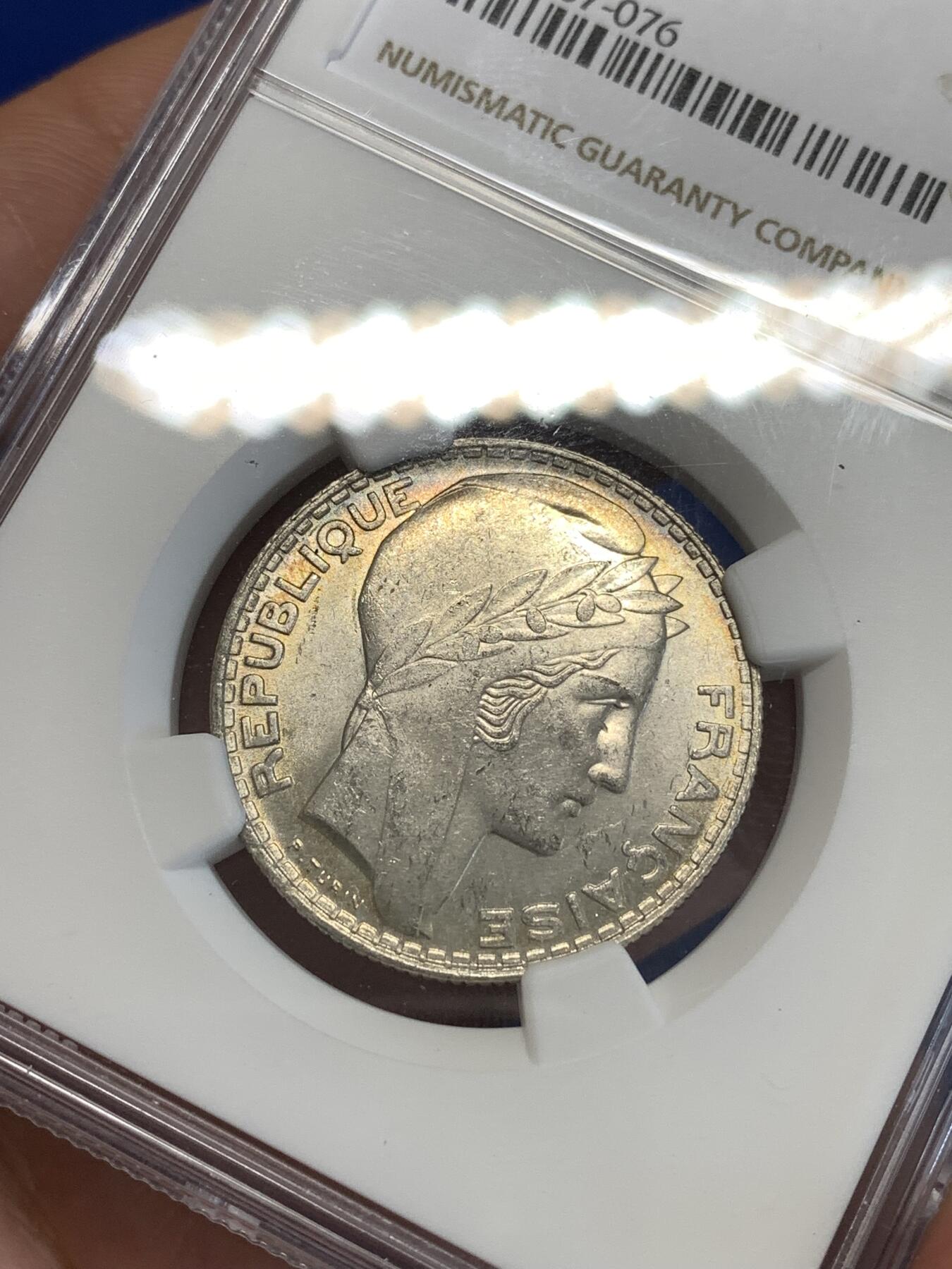 《竞宝斋》第287场-周六， 周日，周一 3场连拍 （全场包邮） NGC MS62 法国1931年谷物女神10法郎银币