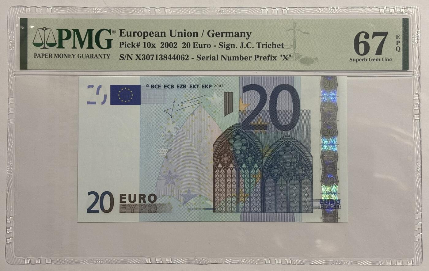 Chase Auction 第30期 - - 外钞、民国钞和人民币混合场！ 二签 20欧元 德国版 PMG评级67EPQ