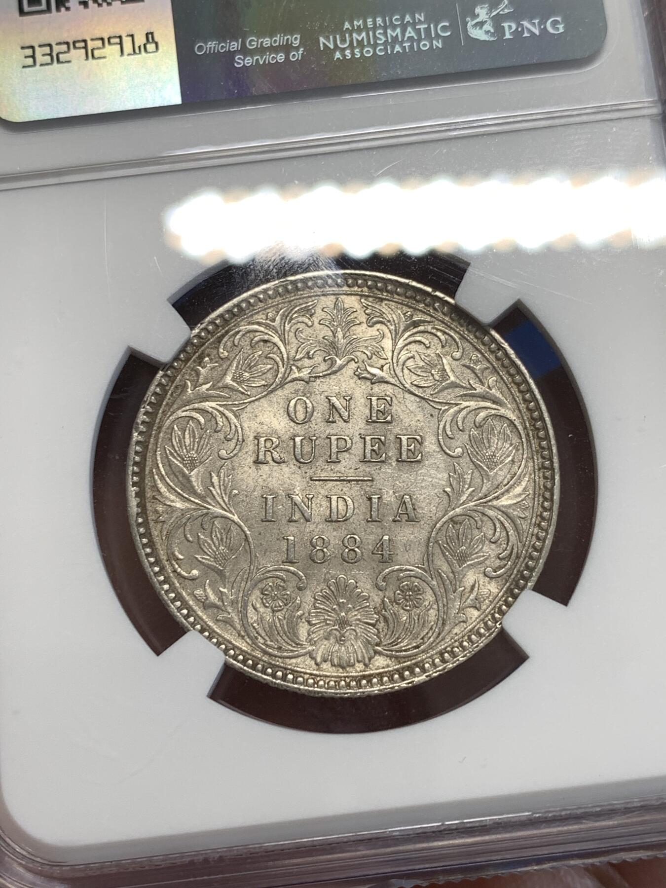 《竞宝斋》第288场-周六， 周日，周一 3场连拍 （全场包邮） NGC AU58 英属印度 1884C 1卢比 银币   低评