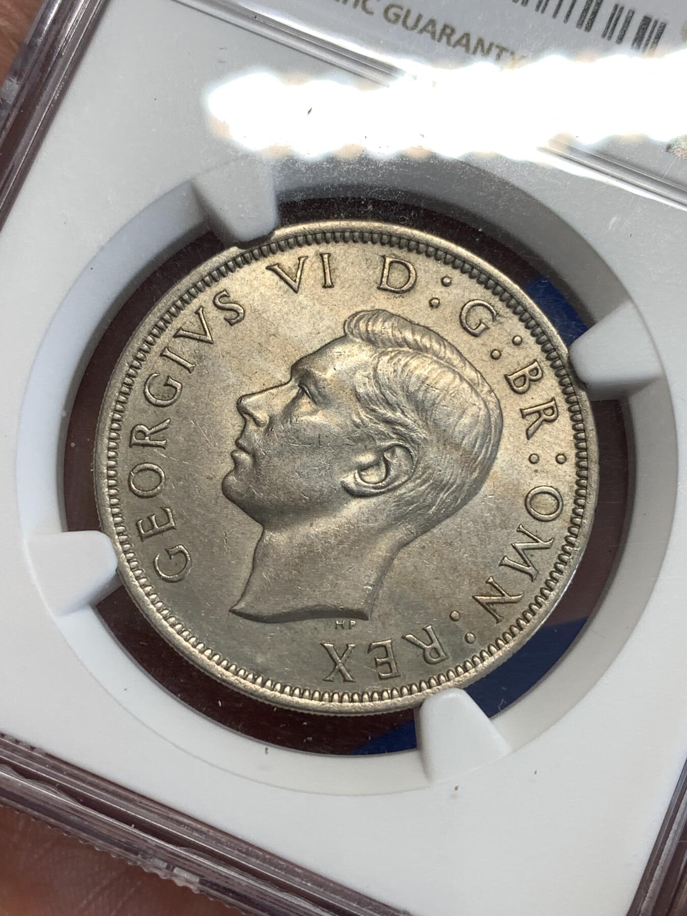 《竞宝斋》第288场-周六， 周日，周一 3场连拍 （全场包邮） NGC MS62 英国1950半克朗镍币 正反面都带转光 细节也不错 比较少见的早期英国 性价比高