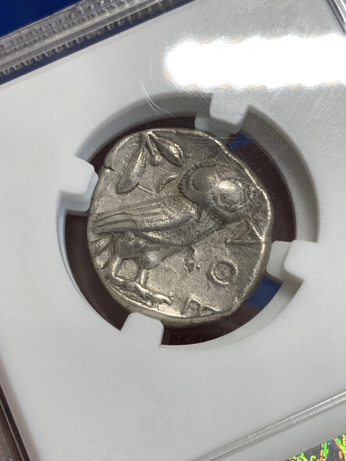 《竞宝斋》第288场-周六， 周日，周一 3场连拍 （全场包邮） 众诚详评 Ch XF 古希腊雅典娜戴盔银币 背猫头鹰橄榄枝及新月