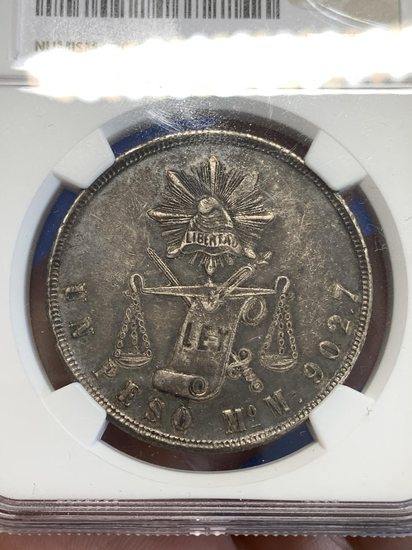 《竞宝斋》第288场-周六， 周日，周一 3场连拍 （全场包邮） NGC XF45 1873年墨西哥天平鹰洋 比较少见的年份，包浆完美，高点磨损也不多，给XF45实在是低评了