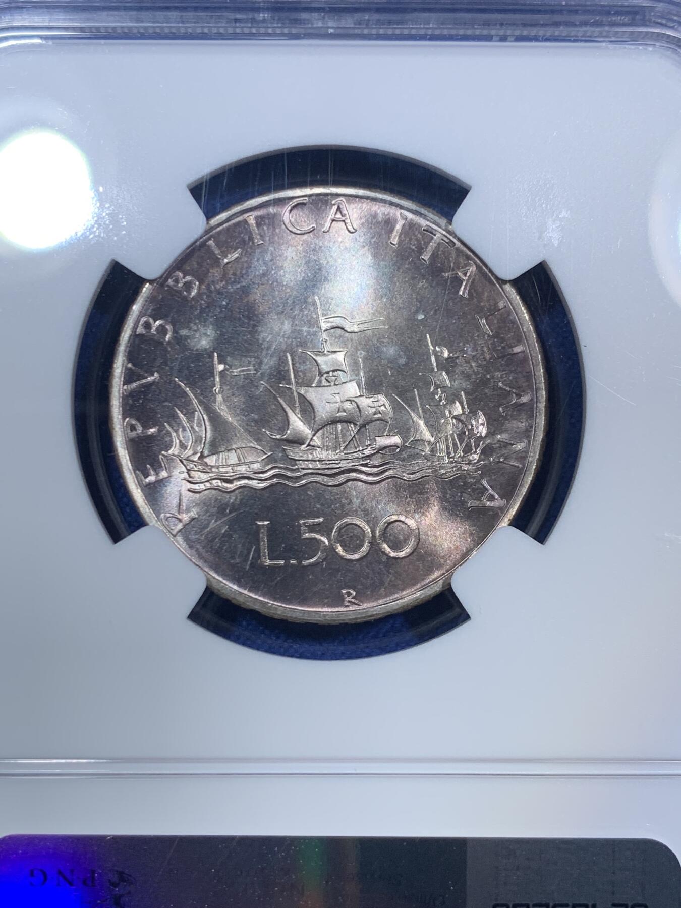 《竞宝斋》第288场-周六， 周日，周一 3场连拍 （全场包邮） NGC MS66 意大利1970美女帆船500里拉银币