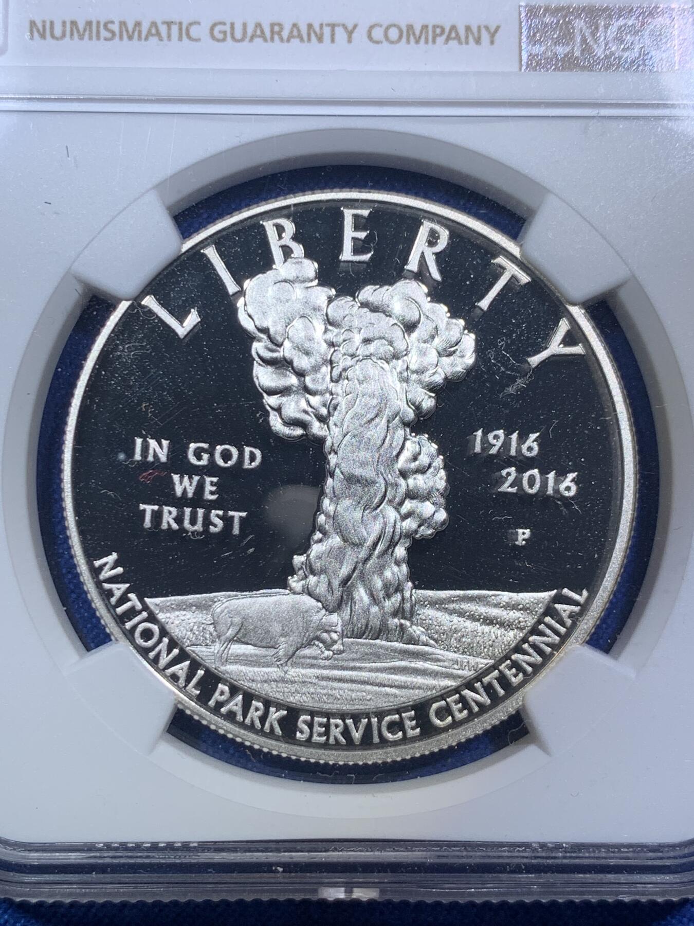 《竞宝斋》第288场-周六， 周日，周一 3场连拍 （全场包邮） NGC PF69UC 美国2016年国家公园1美元精制纪念银币 发行量最少的美国现代纪念银币之一。PROOF精制币，币面清爽干净又漂亮，打制精美。