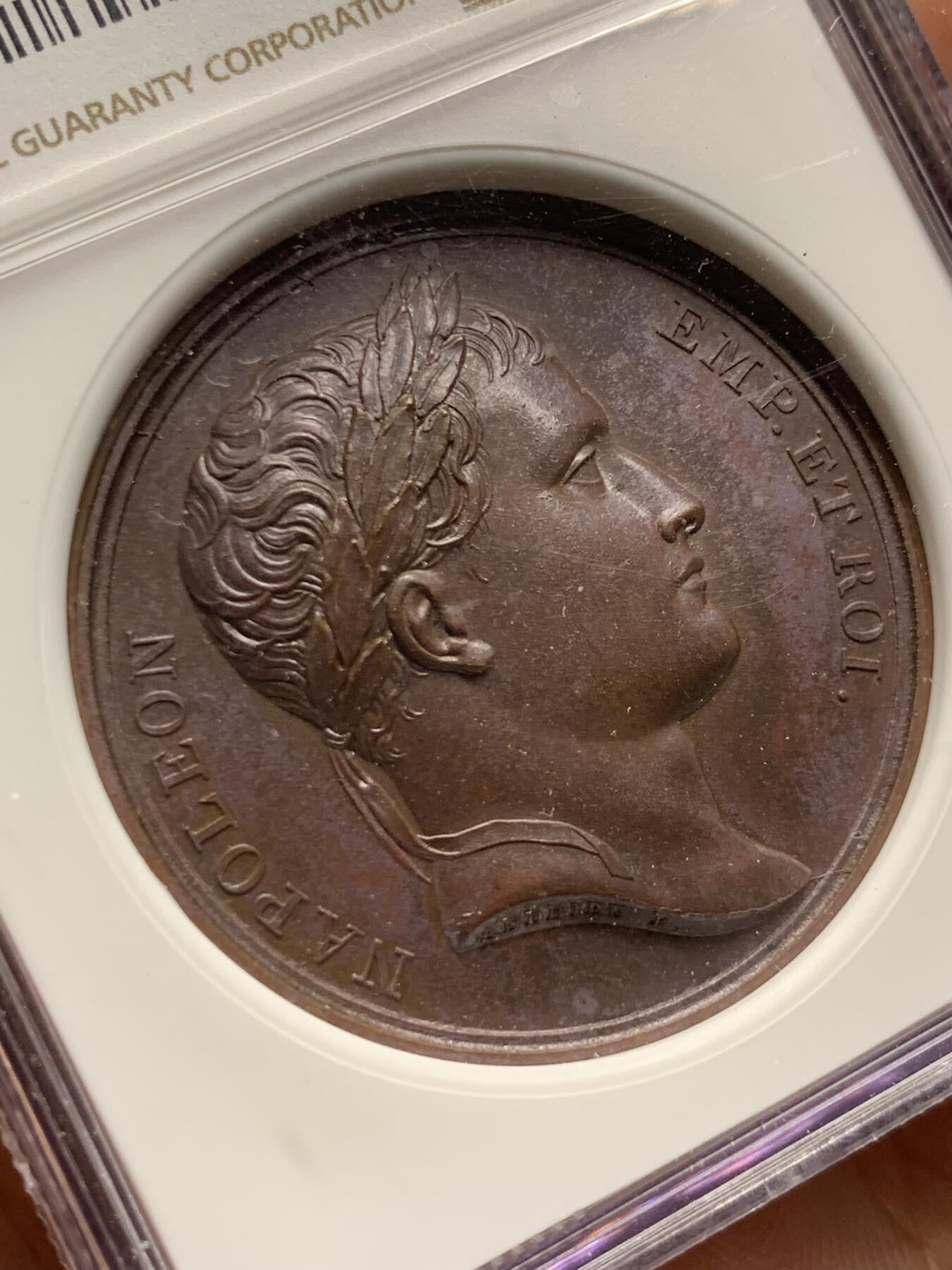 《竞宝斋》第288场-周六， 周日，周一 3场连拍 （全场包邮） NGC MS65BN 法国 1807 拿破仑 维斯瓦河 纪念铜章 迷人的巧克力包浆 河畔半裸的少女 意境起来了