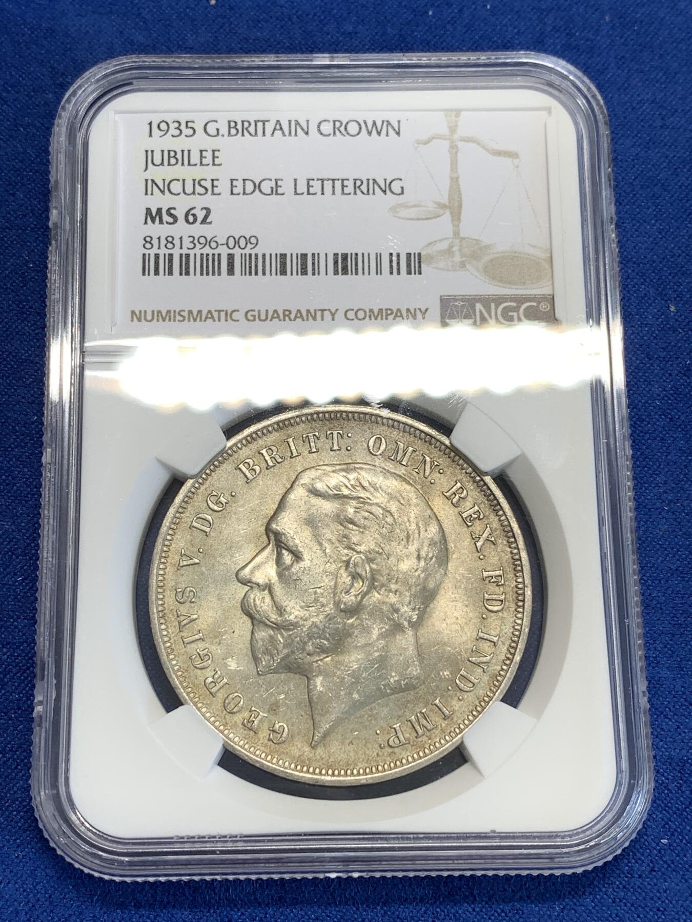 《竞宝斋》第288场-周六， 周日，周一 3场连拍 （全场包邮） NGC MS62 英国1935年乔治五世木马剑1克朗银币