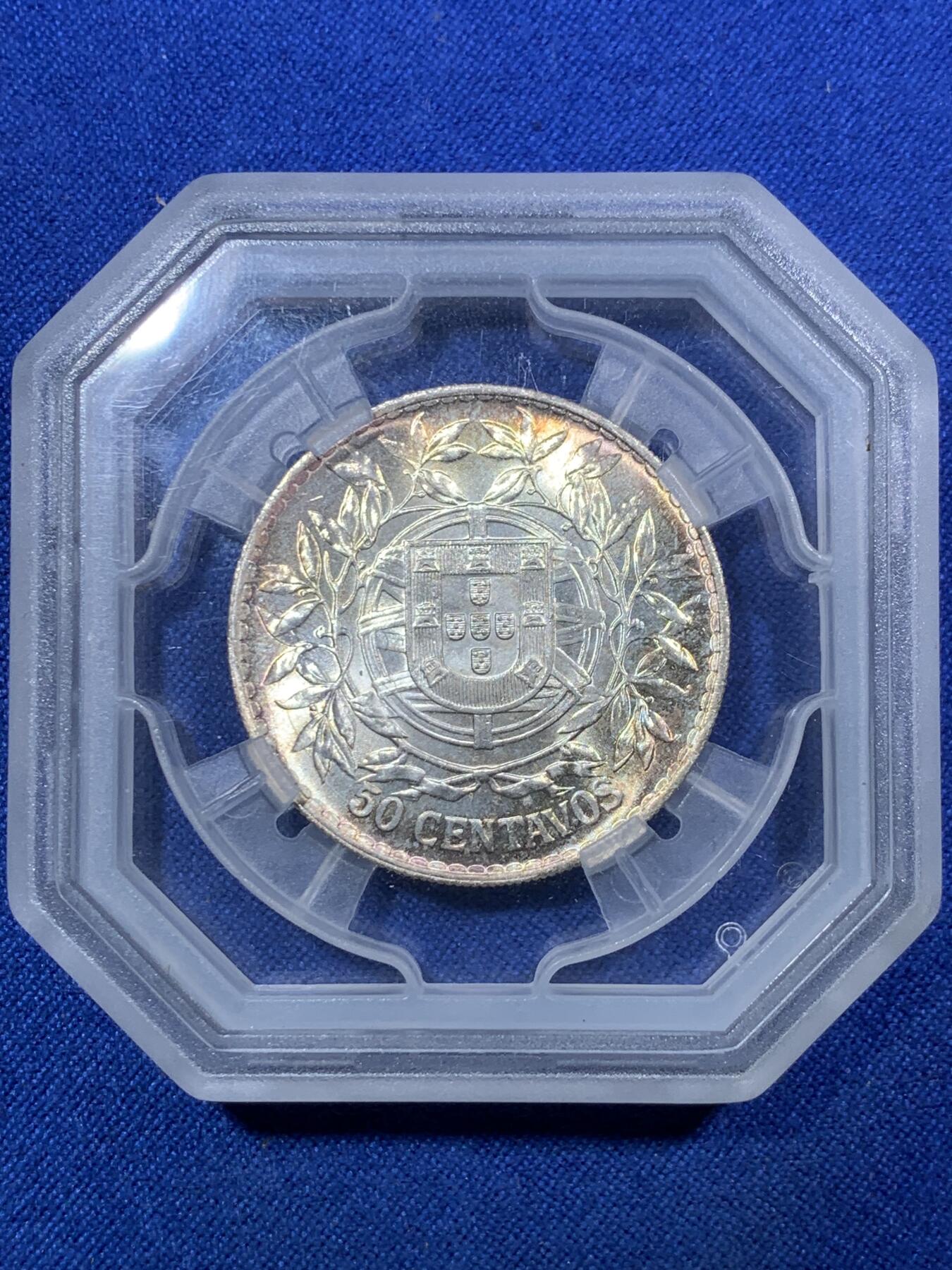 《竞宝斋》第288场-周六， 周日，周一 3场连拍 （全场包邮） 法国评级 GENI MS65 葡萄牙1916年自由女神半圆50分银币 超高分品级