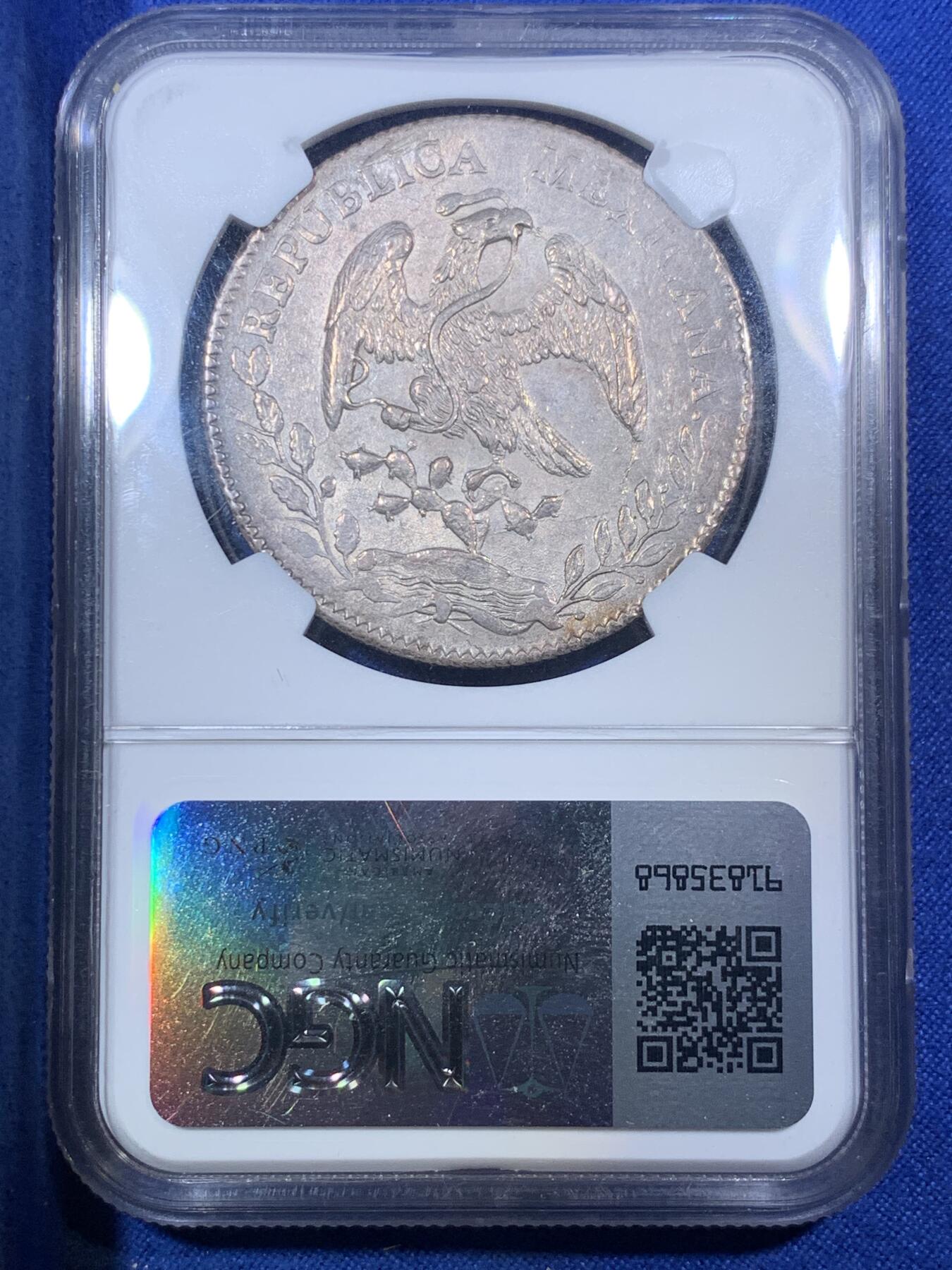 《竞宝斋》第288场-周六， 周日，周一 3场连拍 （全场包邮） NGC MS61 墨西哥1885年花边鹰洋8R 原味淡灰包浆 比白币多几分厚重