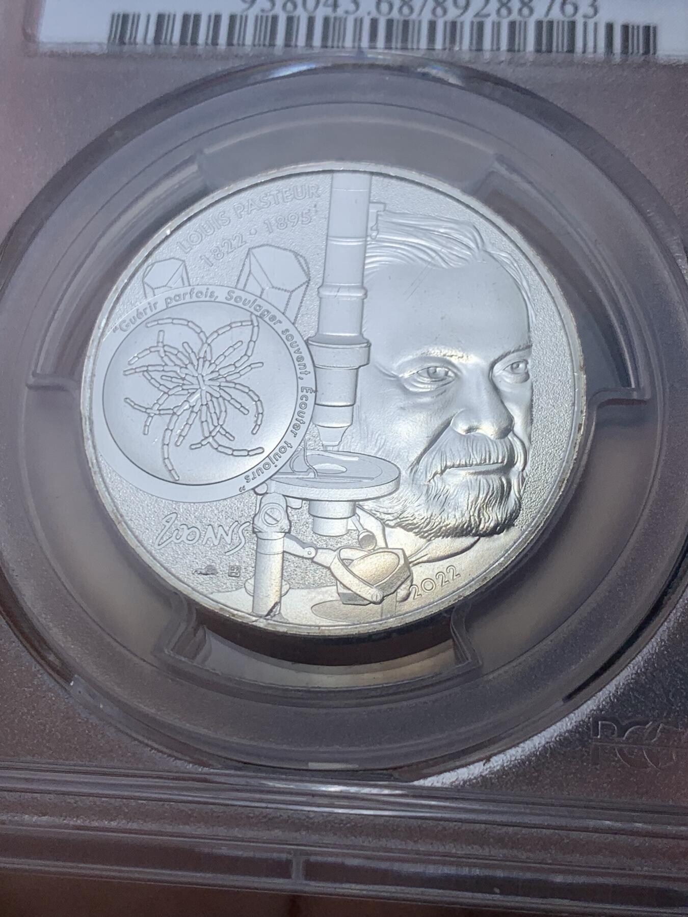 《竞宝斋》第288场-周六， 周日，周一 3场连拍 （全场包邮） PCGS MS68 法国2022年微生物学之父路易斯.巴斯德诞辰100周年10欧元银币 2024年最具历史意义币 更高评级数量6枚