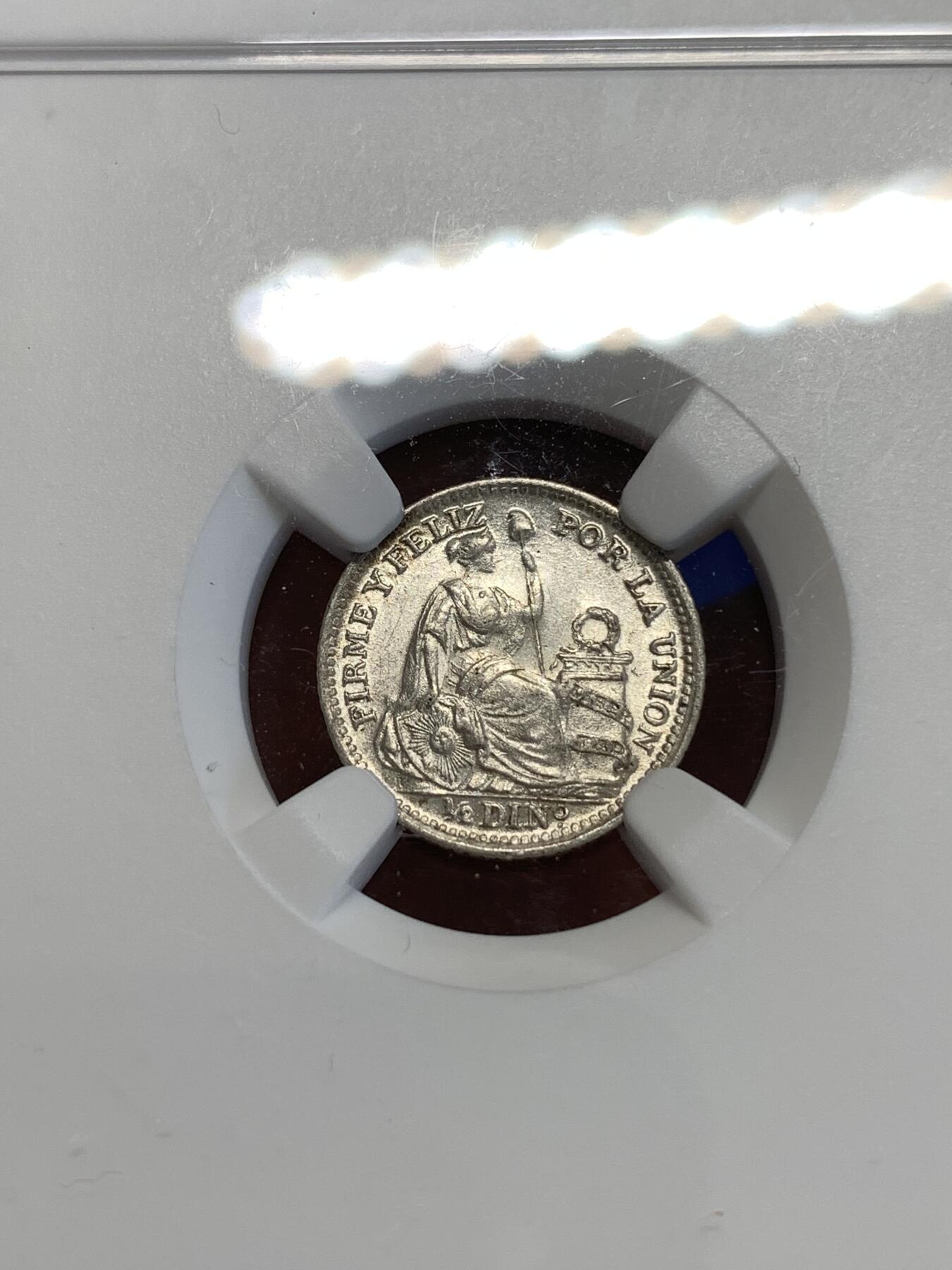 《竞宝斋》第288场-周六， 周日，周一 3场连拍 （全场包邮） NGC MS63 秘鲁1916年坐人1/2D小银币