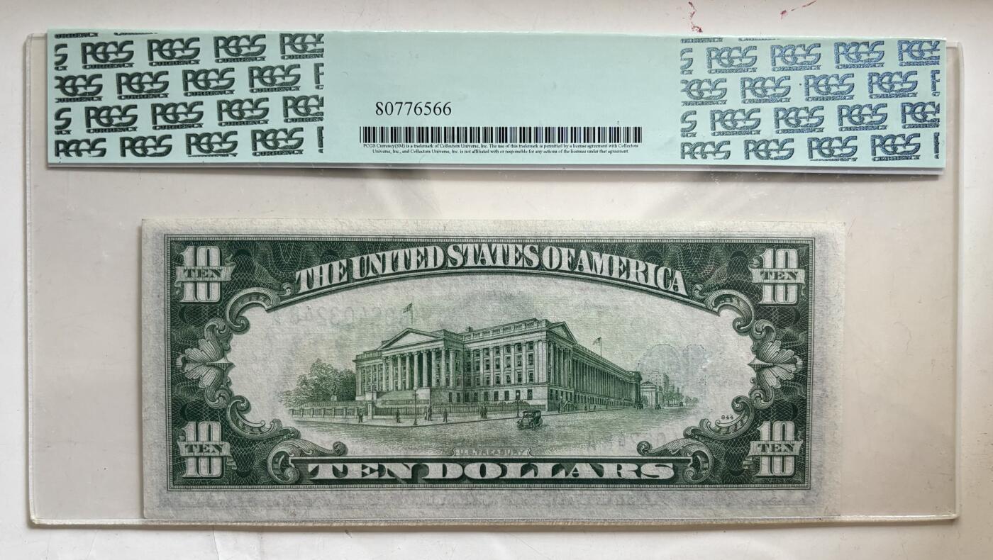 Chase Auction 第30期 - - 外钞、民国钞和人民币混合场！ 1934A版 10美元 二战北非券（银币券底板 黄色库印）PCGS评级64PPQ