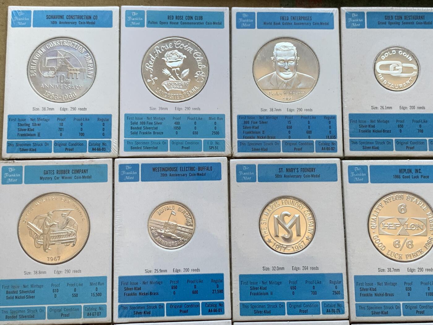 《竞宝斋》第288场-周六， 周日，周一 3场连拍 （全场包邮） 26枚一组 富兰克林造币厂币章 25枚有完好原封+1枚无原封