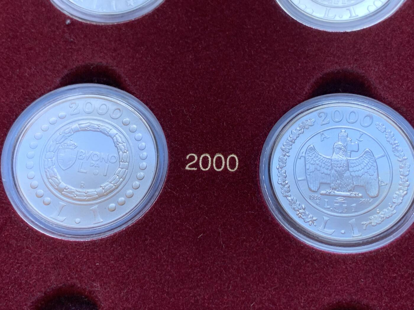 《竞宝斋》第288场-周六， 周日，周一 3场连拍 （全场包邮） 意大利6枚装纪念套币 1999年1里拉两枚+2000年1里拉两枚+2001年1里拉两枚 跨世纪 全品盒证全