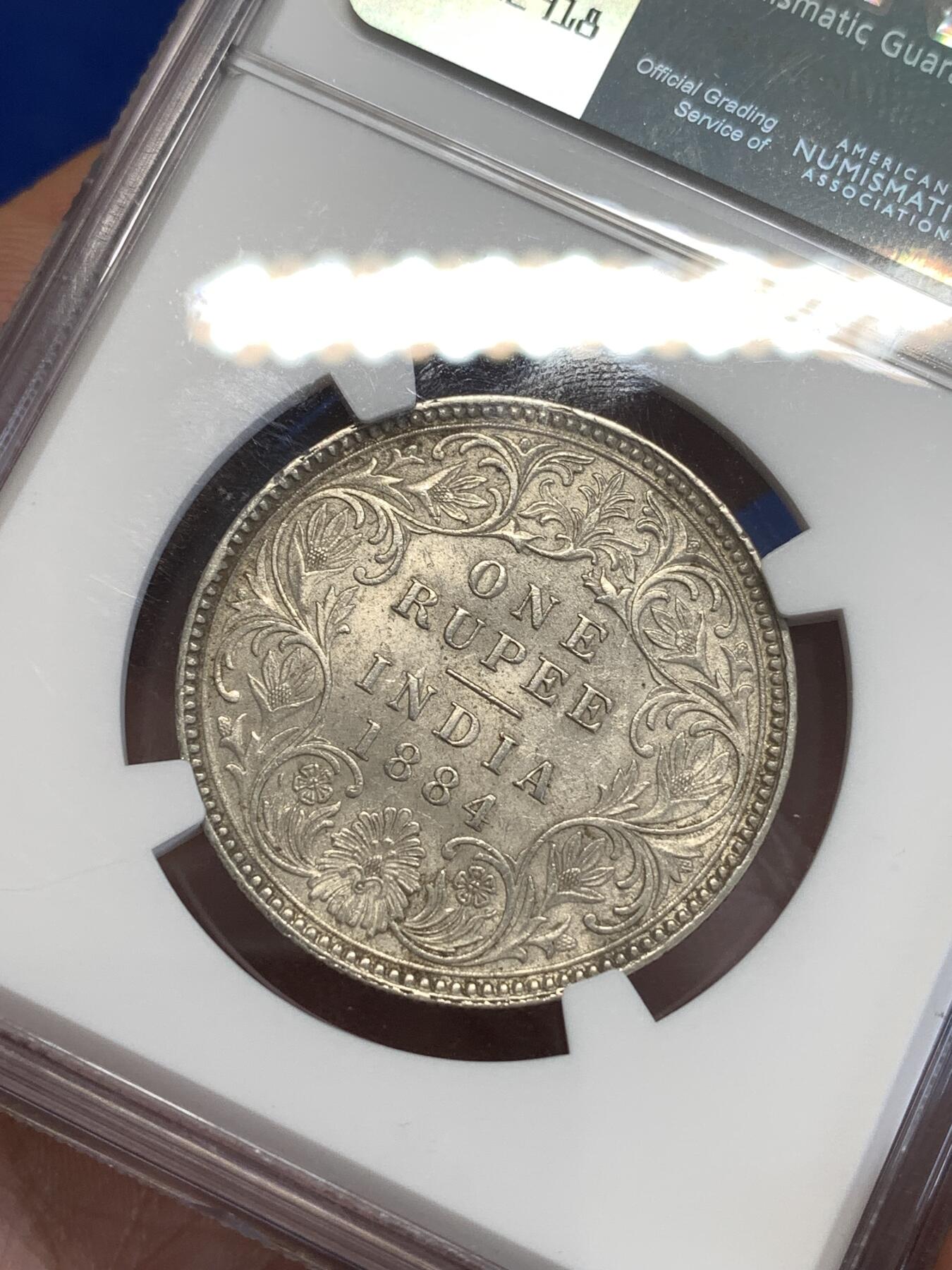 《竞宝斋》第288场-周六， 周日，周一 3场连拍 （全场包邮） NGC AU58 英属印度 1884C 1卢比 银币   低评