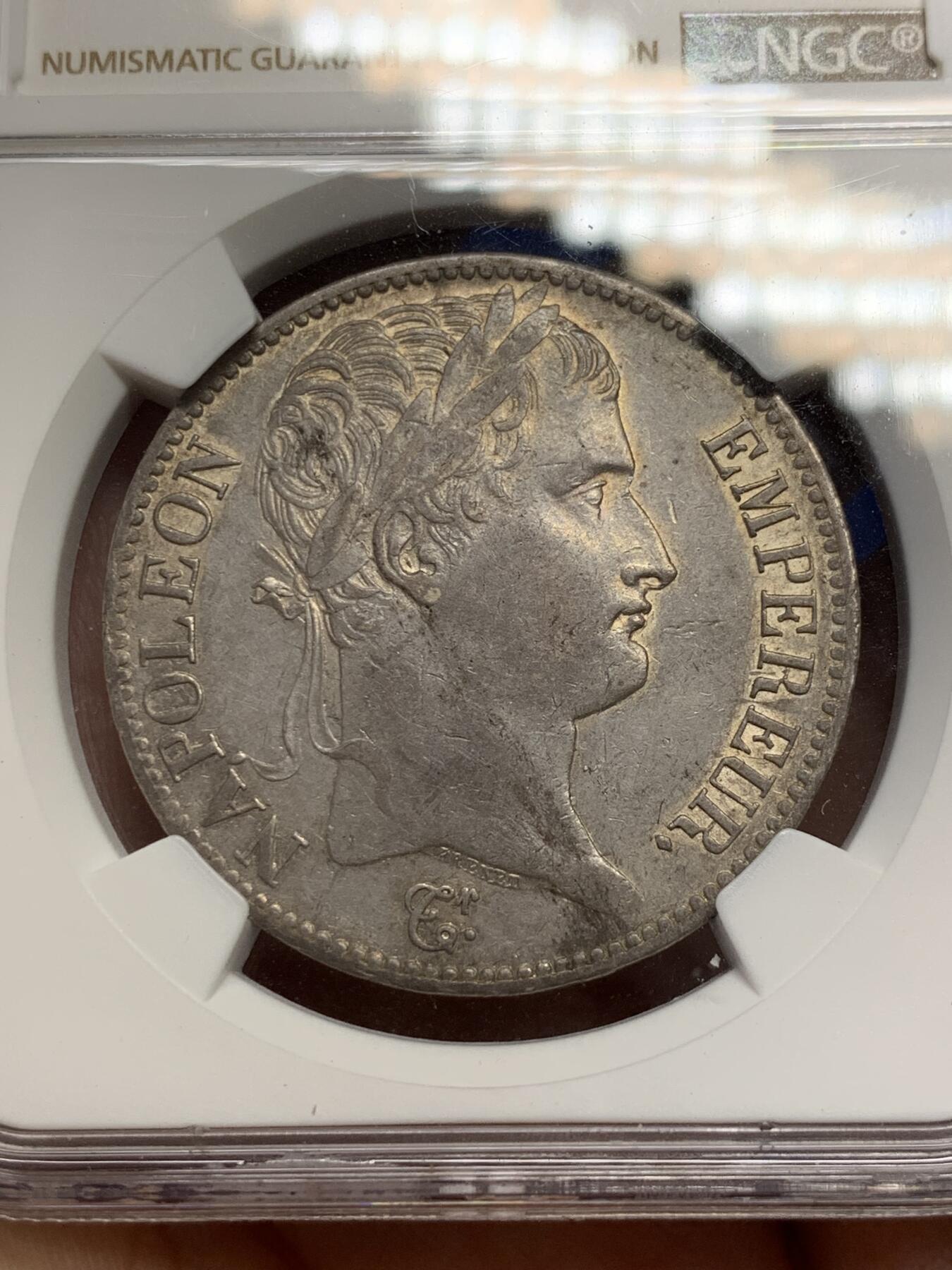 《竞宝斋》第288场-周六， 周日，周一 3场连拍 （全场包邮） NGC AU55 法国 拿破仑一世 1811年 5法郎银币 双面深打带光 包浆也不错