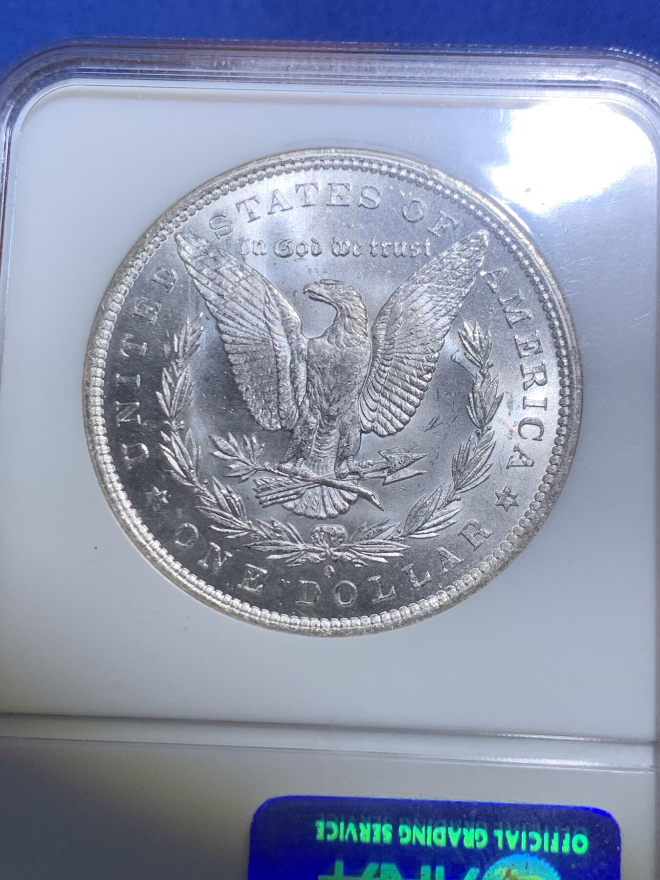 《竞宝斋》第288场-周六， 周日，周一 3场连拍 （全场包邮） NGC MS64 1884年美国摩根银币O版  N经典小白盒老盒严评无官网图。