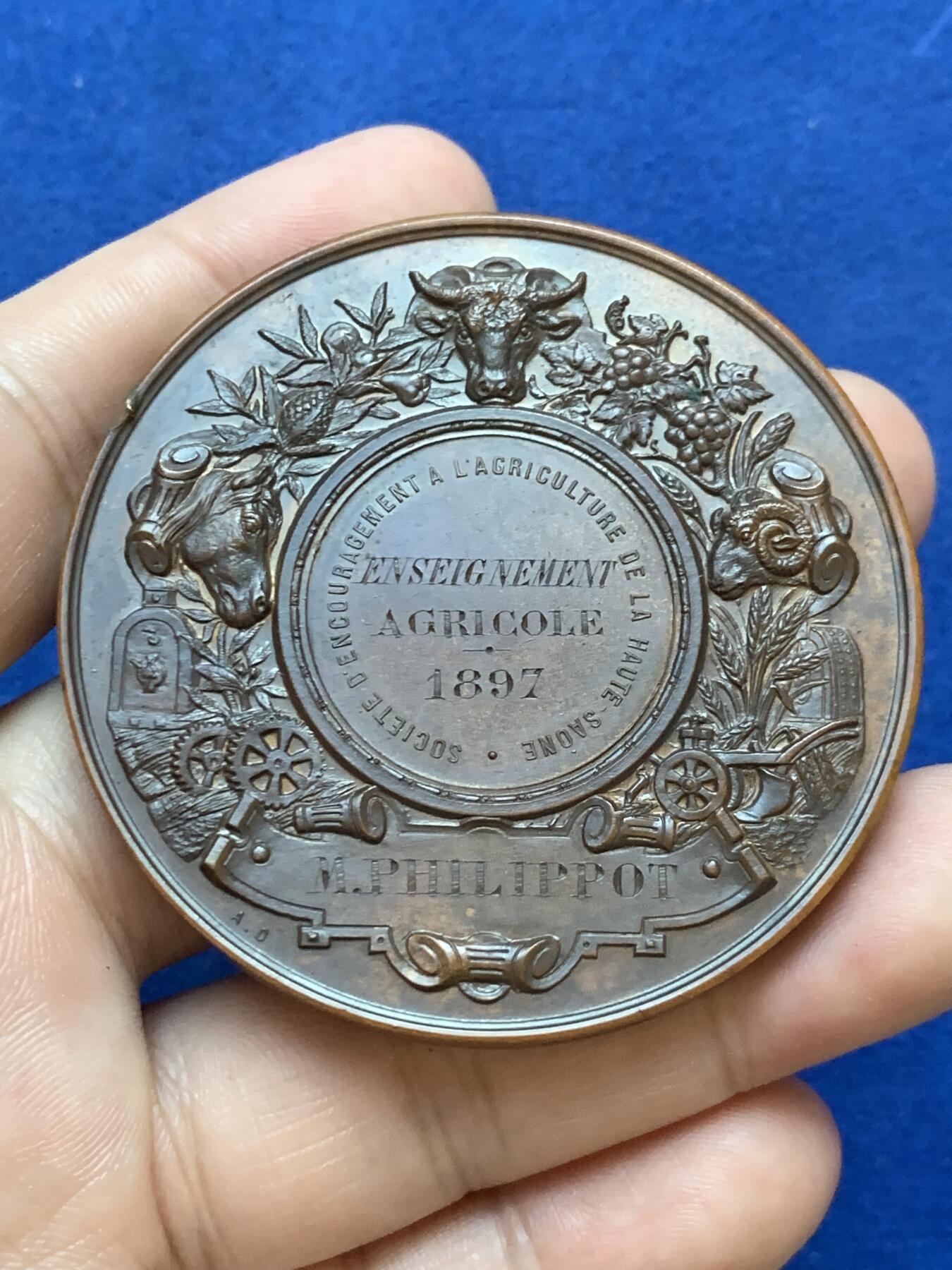 《竞宝斋》第288场-周六， 周日，周一 3场连拍 （全场包邮） 1897法国第三共和国玛丽安娜农业铜章 超大尺寸难得！ 直径59mm 重93.3克 细节见图 带盒