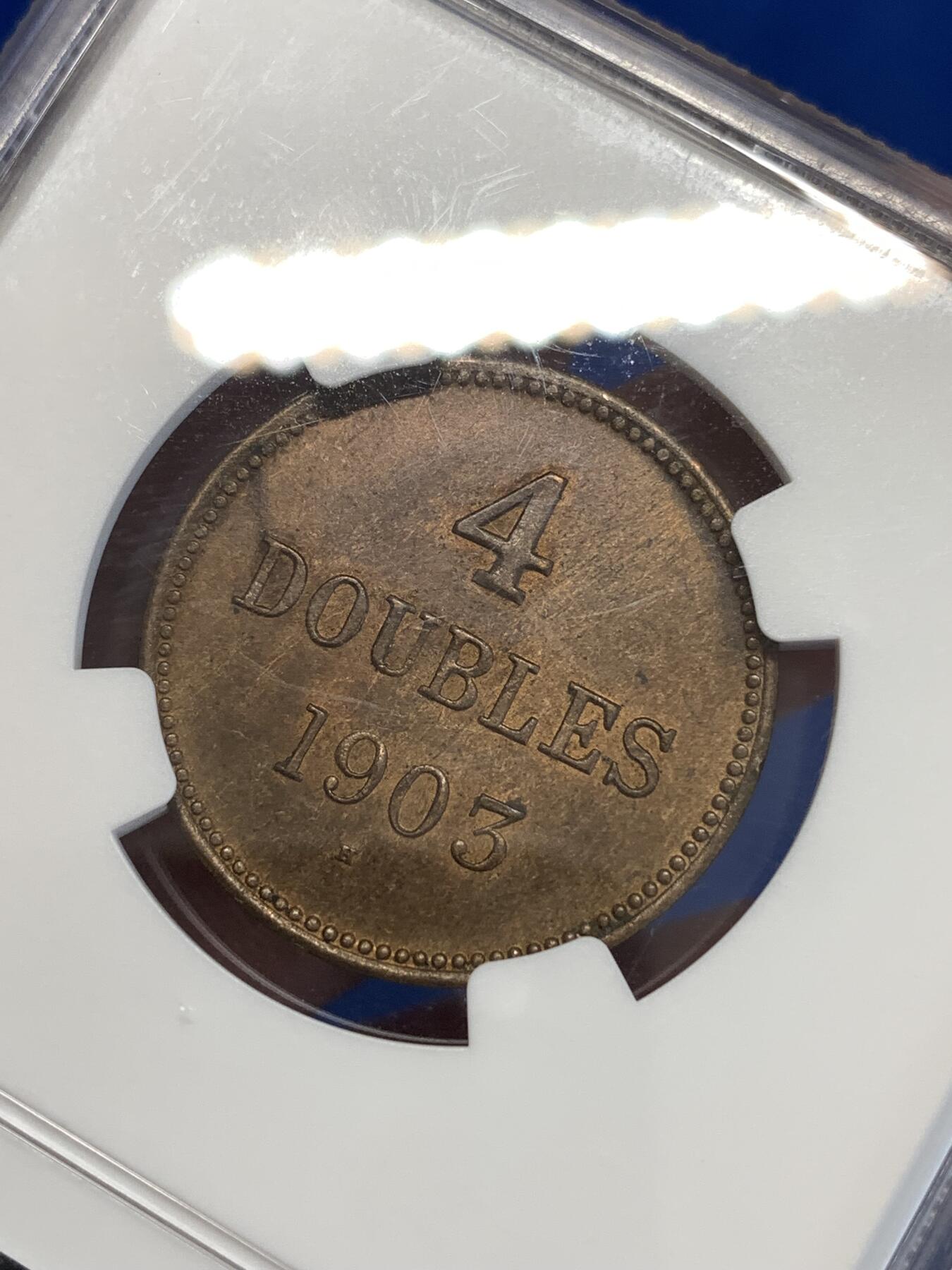 《竞宝斋》第288场-周六， 周日，周一 3场连拍 （全场包邮） NGC MS64RB 英属根西1903年4道布铜币 铜光醇厚 打制深峻 冠军分