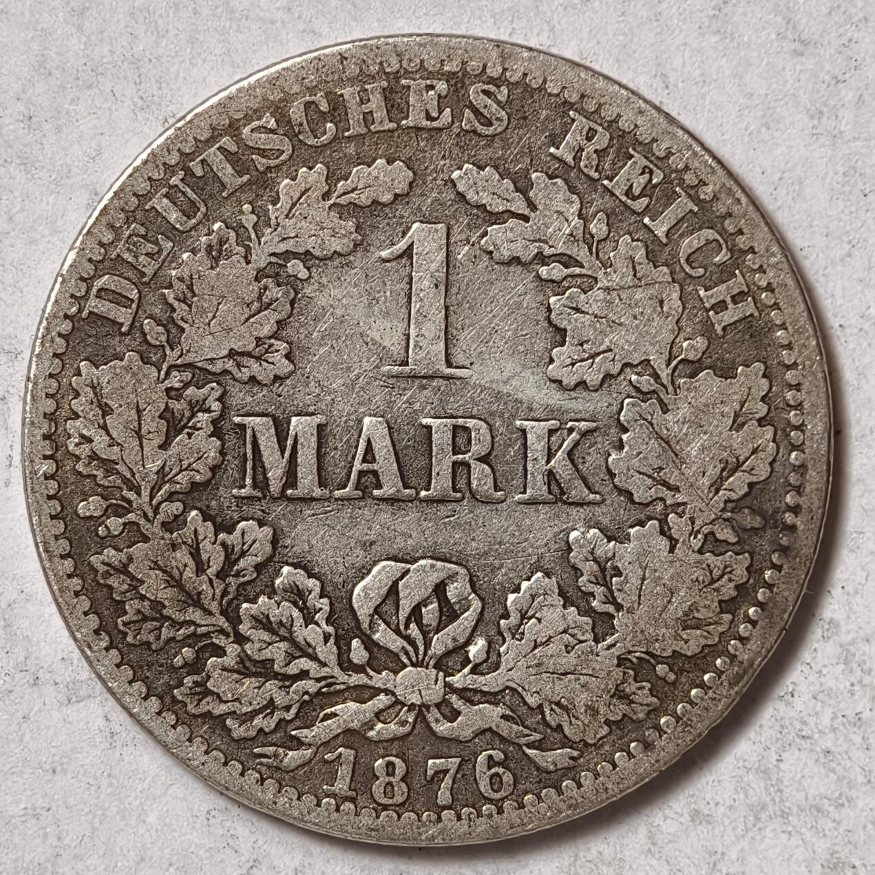 紫瑗钱币——第382期拍卖 德国 1876年 A版 第二帝国 短翅 1马克 5.5克 0.9银