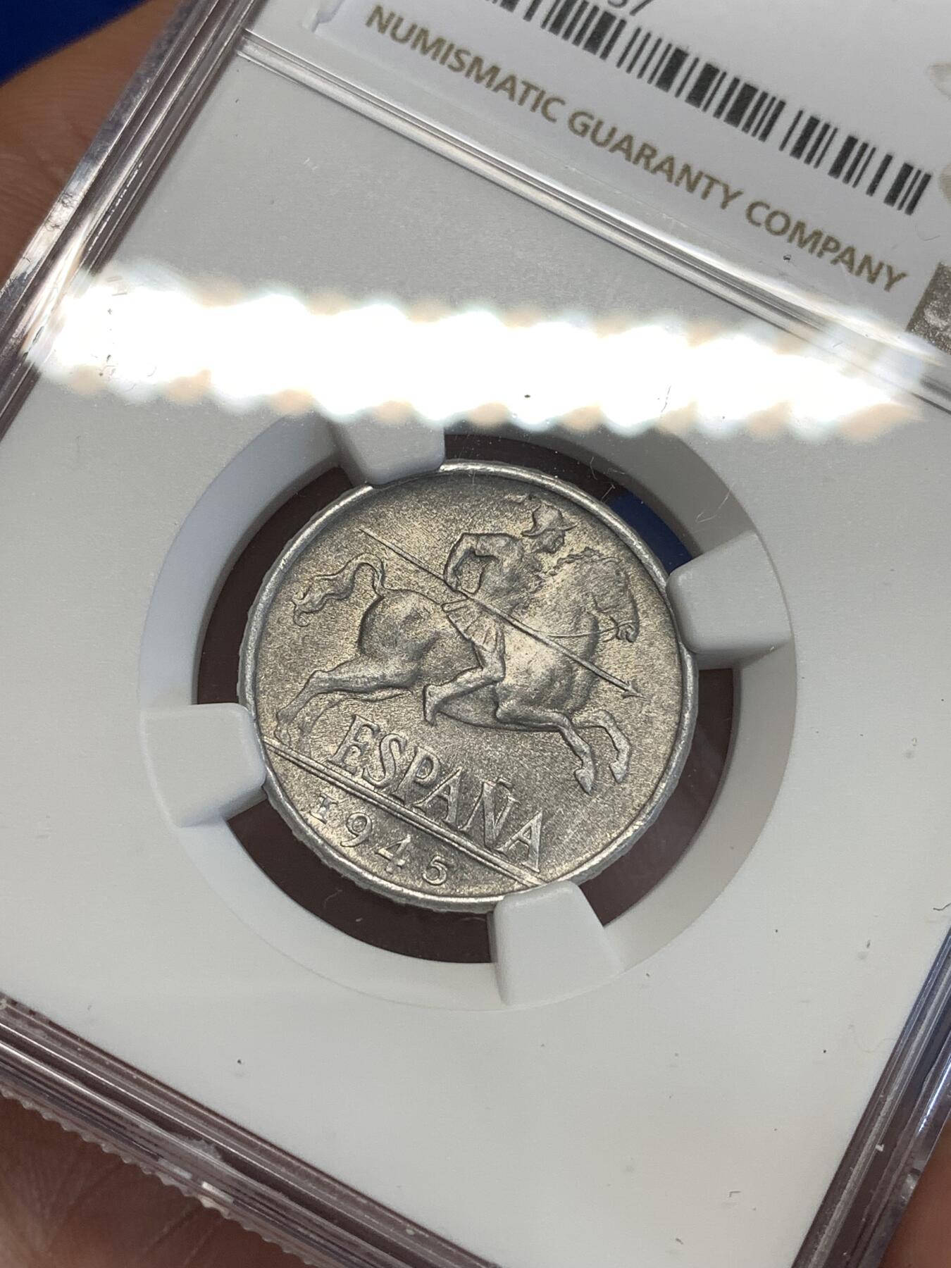 《竞宝斋》第288场-周六， 周日，周一 3场连拍 （全场包邮） NGC UNCD 西班牙1945年唐吉坷德勇士10分铝币