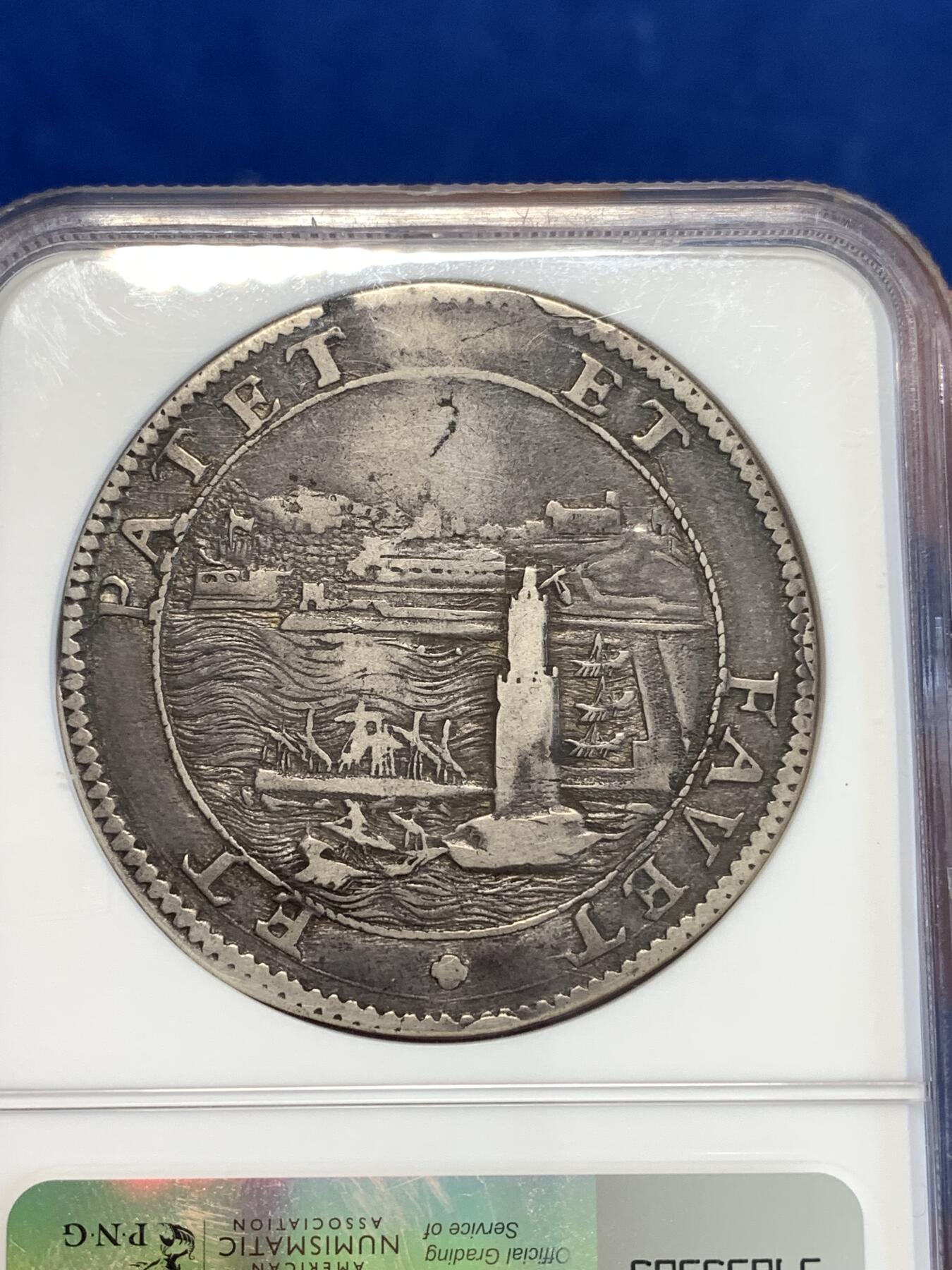 《竞宝斋》第288场-周六， 周日，周一 3场连拍 （全场包邮） NGC VF35 意大利1685年托斯卡纳美第奇里窝拿海景景观1T大银 包浆入骨 带分数稀见品