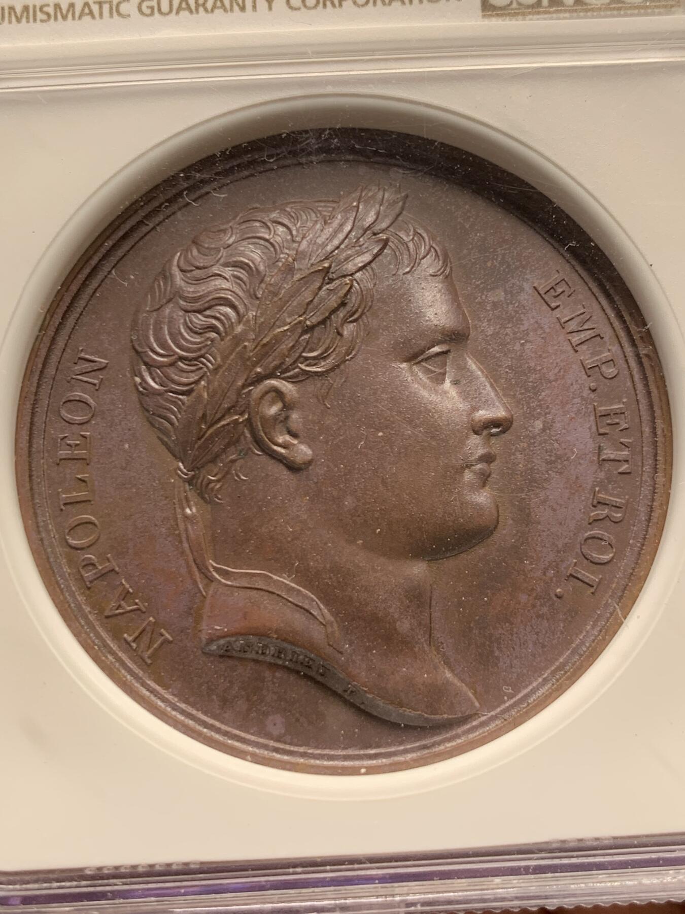 《竞宝斋》第288场-周六， 周日，周一 3场连拍 （全场包邮） NGC MS65BN 法国 1807 拿破仑 维斯瓦河 纪念铜章 迷人的巧克力包浆 河畔半裸的少女 意境起来了