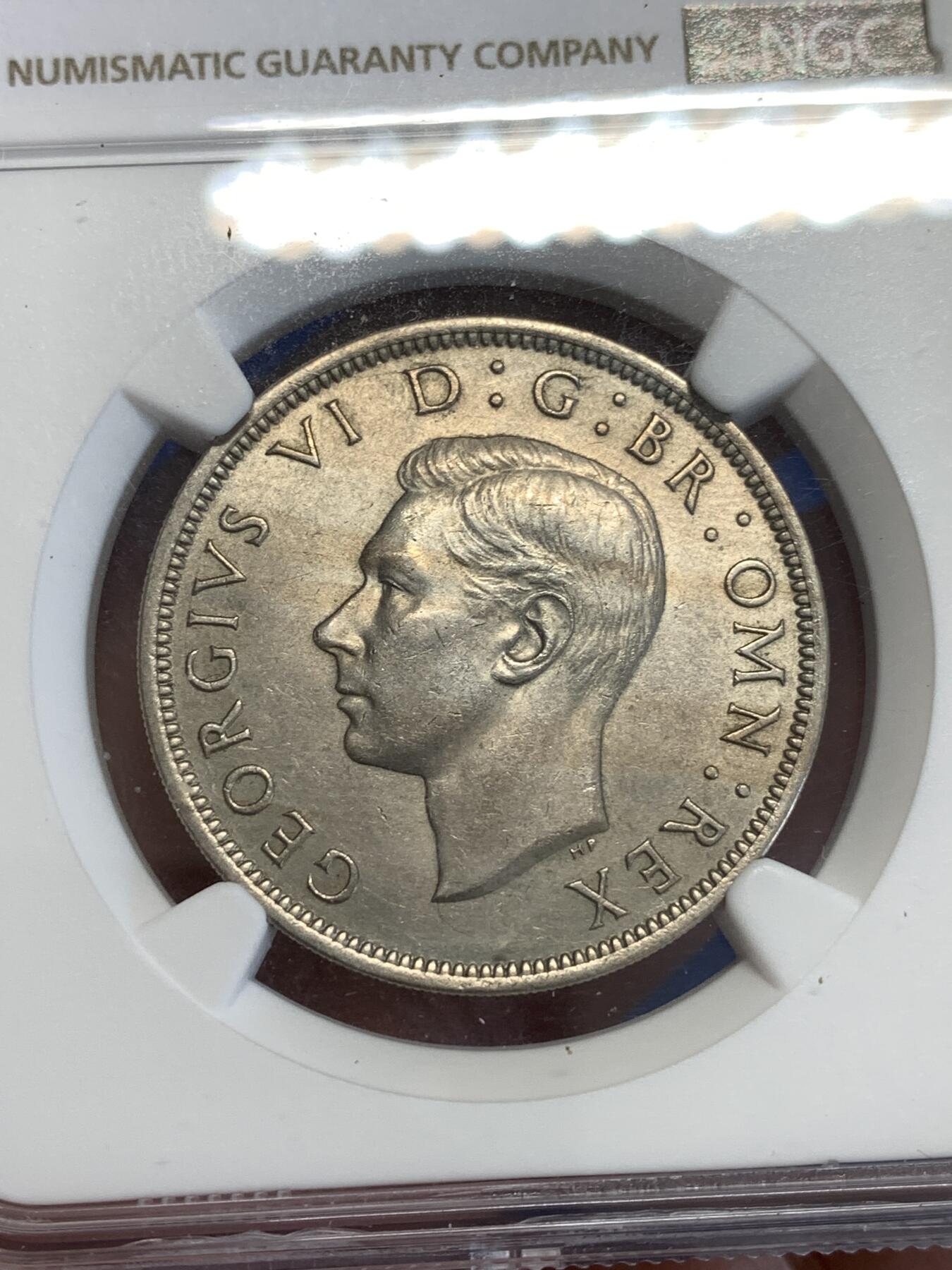 《竞宝斋》第288场-周六， 周日，周一 3场连拍 （全场包邮） NGC MS62 英国1950半克朗镍币 正反面都带转光 细节也不错 比较少见的早期英国 性价比高