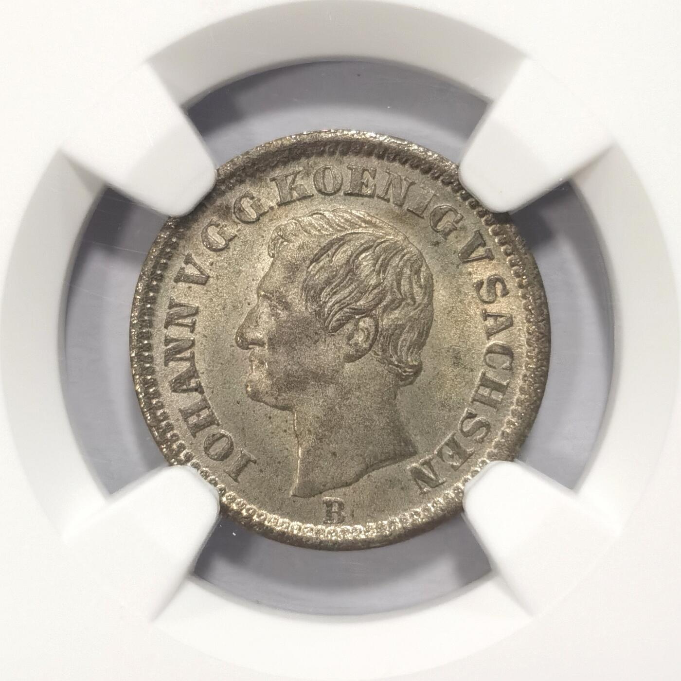 博洋堂世界钱币拍卖第084期（全场包邮） NGC MS65 冠军分！德国萨克森1868年1格罗申(10芬尼)银币