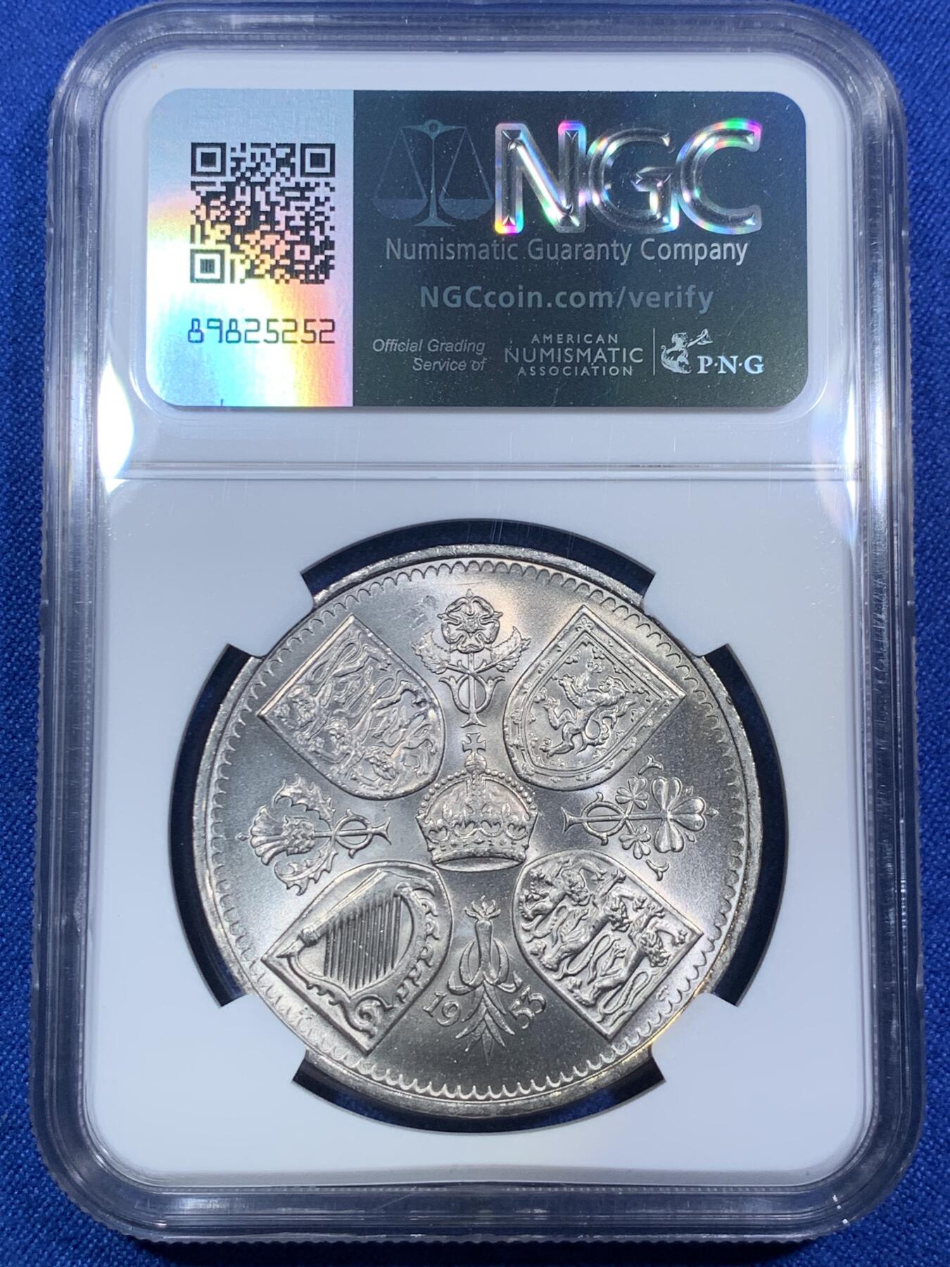 《竞宝斋》第288场-周六， 周日，周一 3场连拍 （全场包邮） NGC MS65 英国1953年伊丽莎白二世女王骑马登基纪念克朗 强光 这个味道在镍币上难得