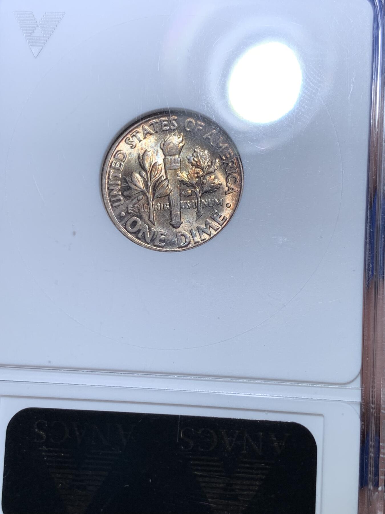 《竞宝斋》第288场-周六， 周日，周一 3场连拍 （全场包邮） ANACS MS66 美国 1956年 罗斯福 10美分 银币 五彩小白盒 很漂亮