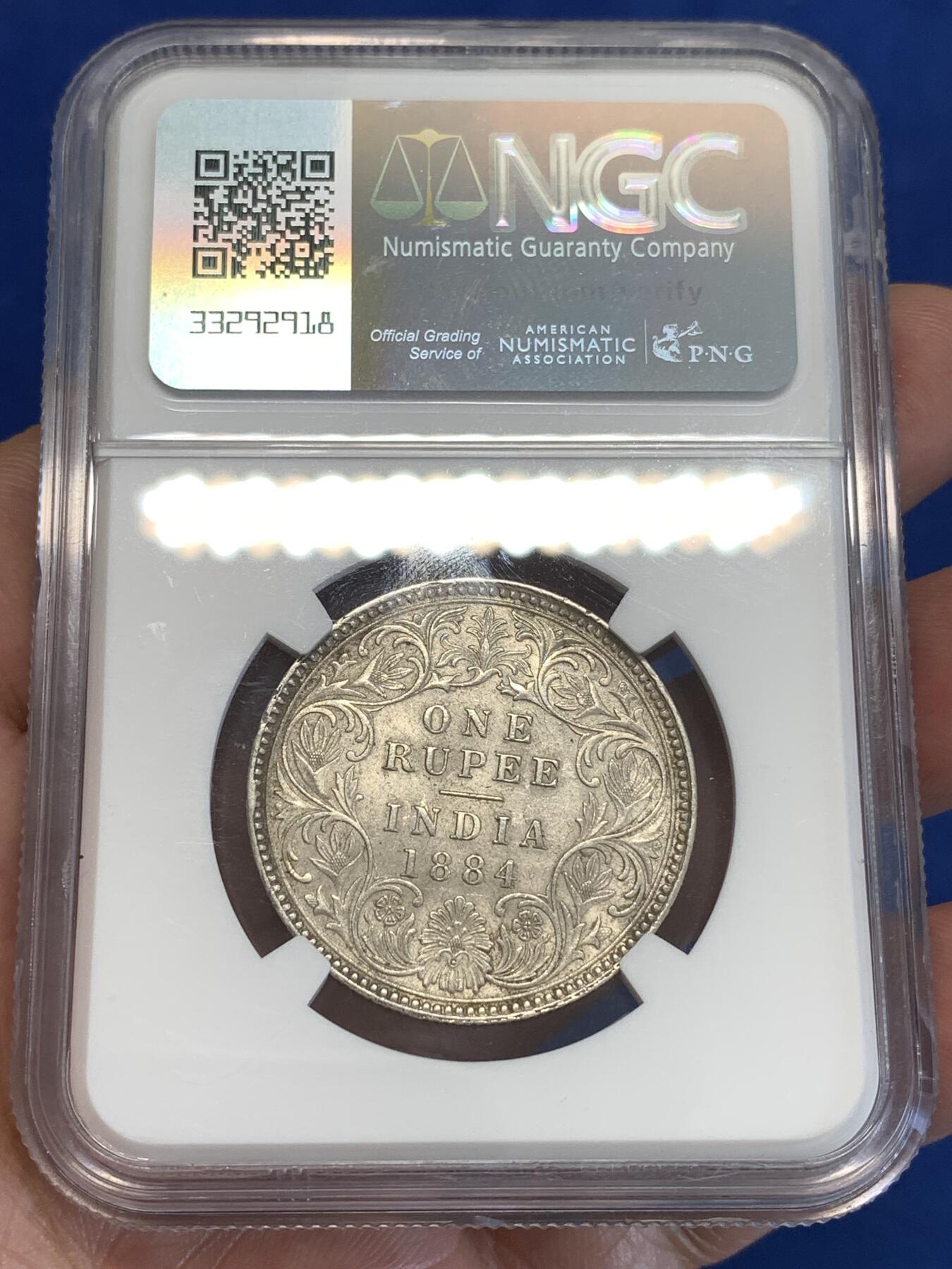 《竞宝斋》第288场-周六， 周日，周一 3场连拍 （全场包邮） NGC AU58 英属印度 1884C 1卢比 银币   低评