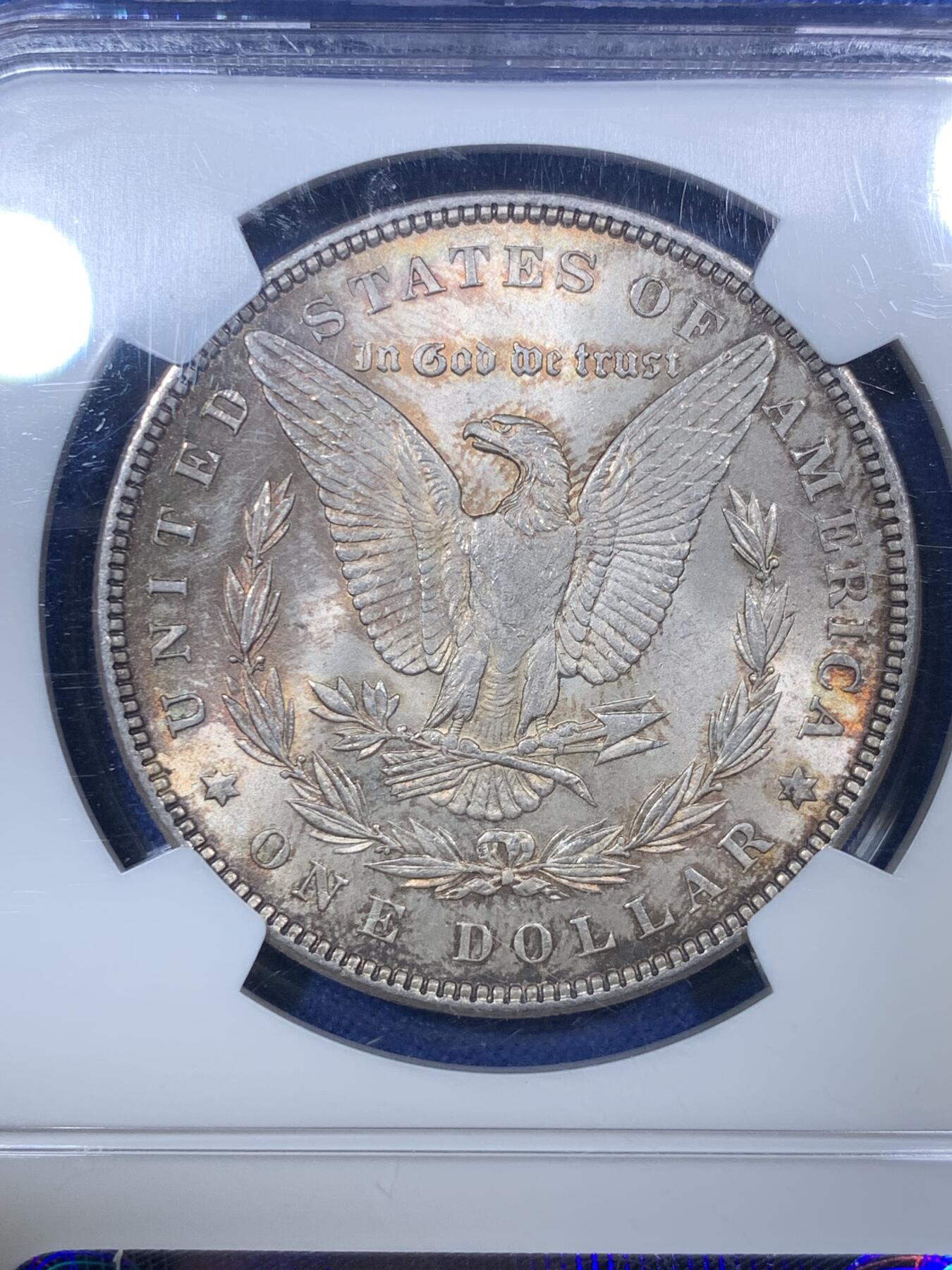 《竞宝斋》第288场-周六， 周日，周一 3场连拍 （全场包邮） NGC MS63 美国1883年老盒摩根 浓郁色彩