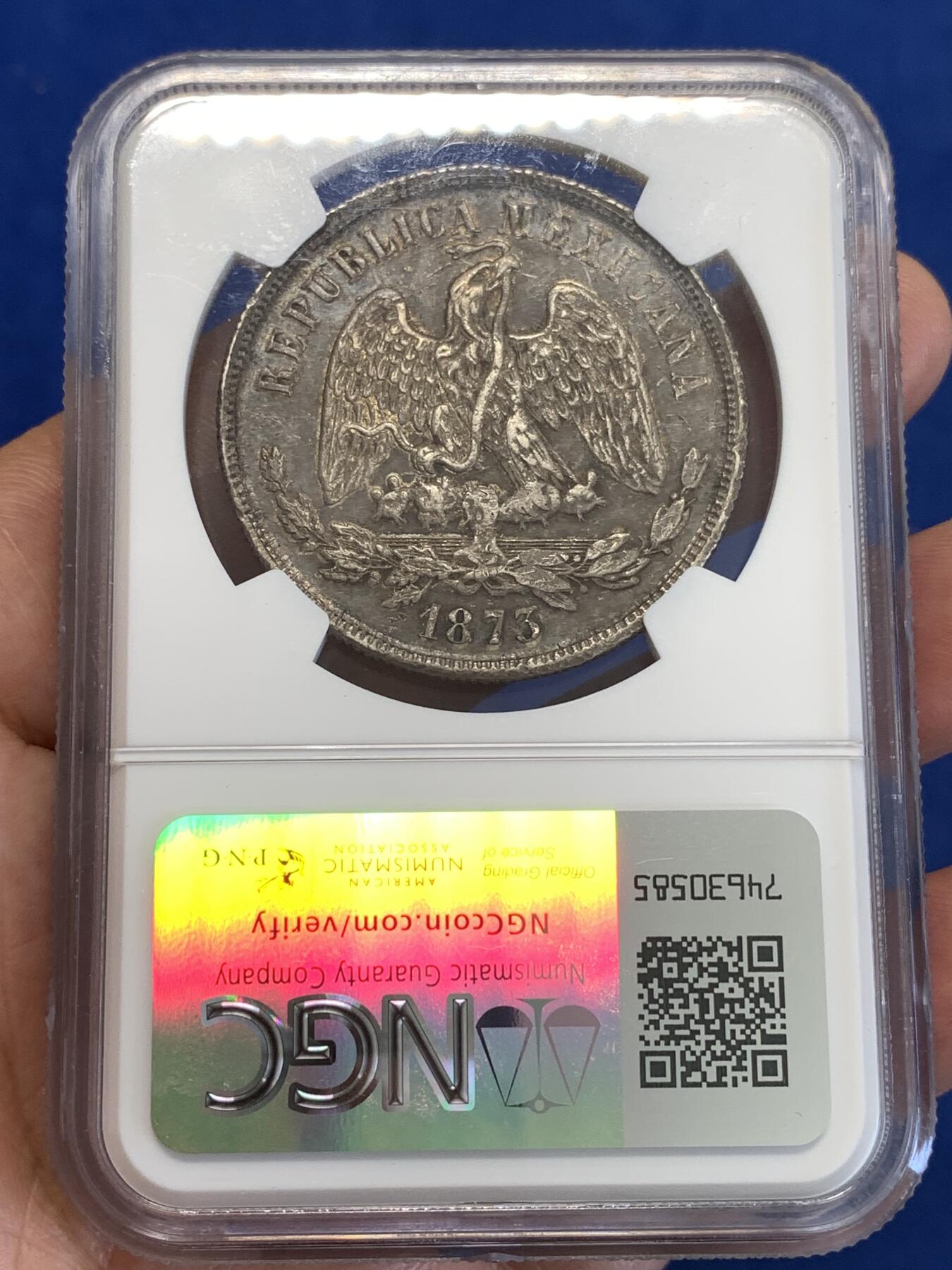 《竞宝斋》第288场-周六， 周日，周一 3场连拍 （全场包邮） NGC XF45 1873年墨西哥天平鹰洋 比较少见的年份，包浆完美，高点磨损也不多，给XF45实在是低评了
