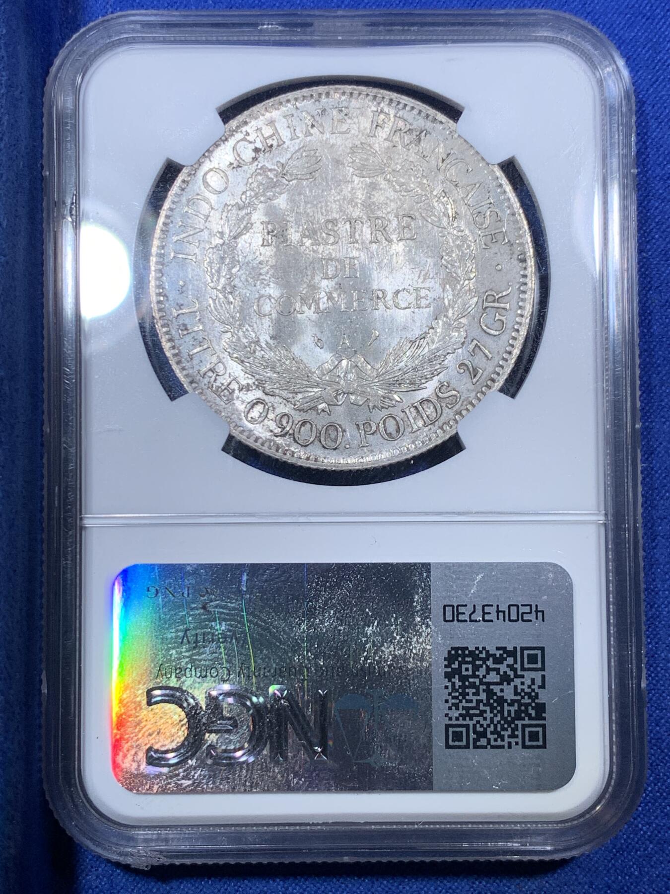 《竞宝斋》第288场-周六， 周日，周一 3场连拍 （全场包邮） NGC UNCD 法属印支1913坐洋 正面清洗 严评 光度一流