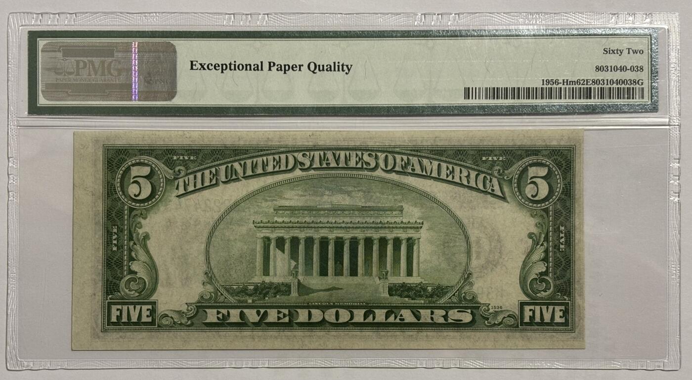 Chase Auction 第30期 - - 外钞、民国钞和人民币混合场！ 1934年 5美元 联邦储备券 深绿色库印 Mule版 圣路易斯8区分行 PMG老壳评级62EPQ