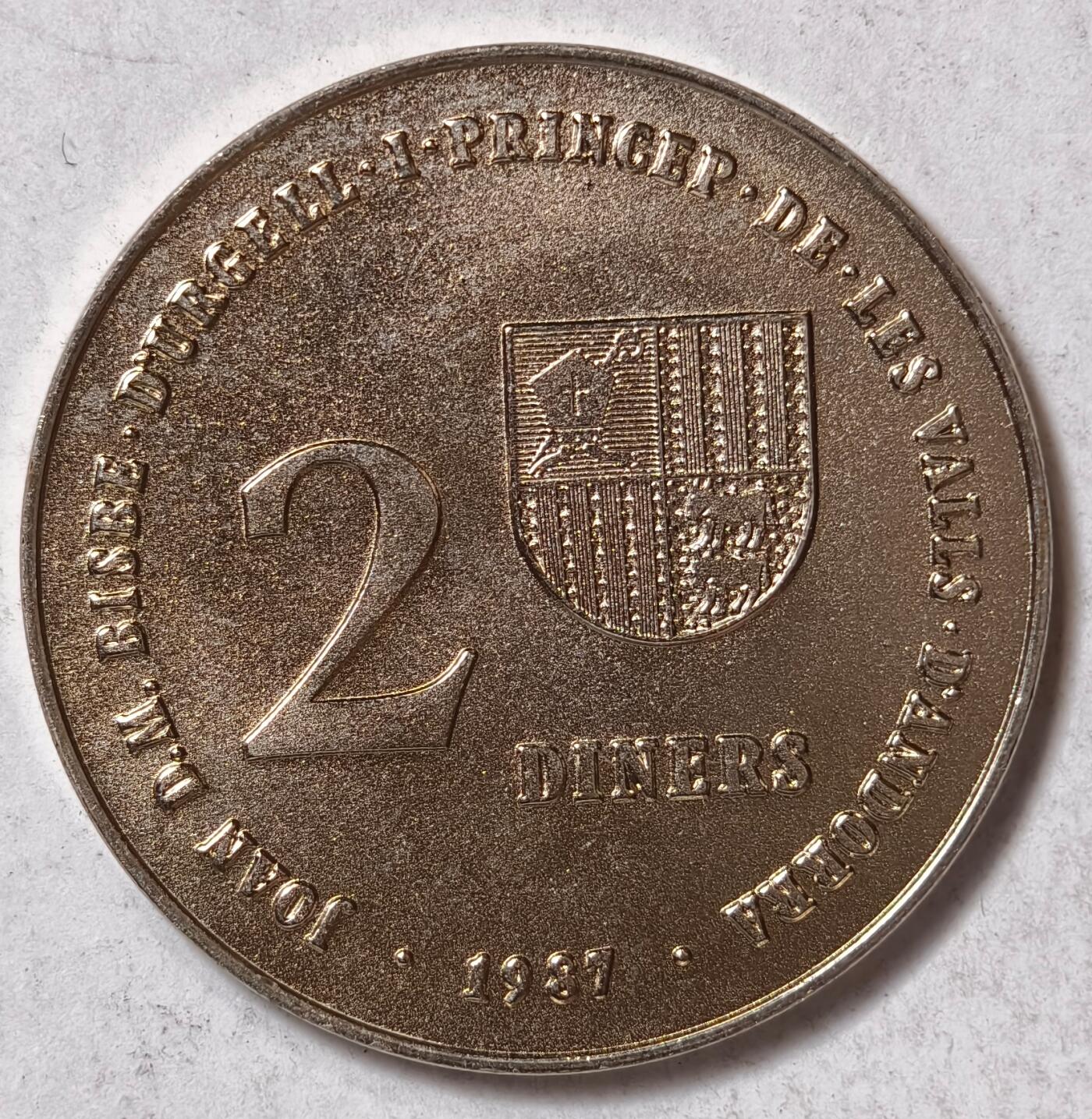 紫瑗钱币——第382期拍卖 安道尔 1987年 1992巴塞罗那奥运会 2第纳尔 镍币 UNC